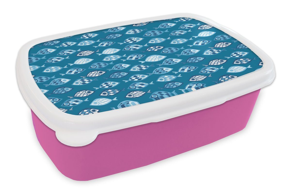 MuchoWow Lunchbox Fisch - Blau - Muster, Kunststoff, (2-tlg), Brotbox für Erwachsene, Brotdose Kinder, Snackbox, Mädchen, Kunststoff rosa | Lunchboxen