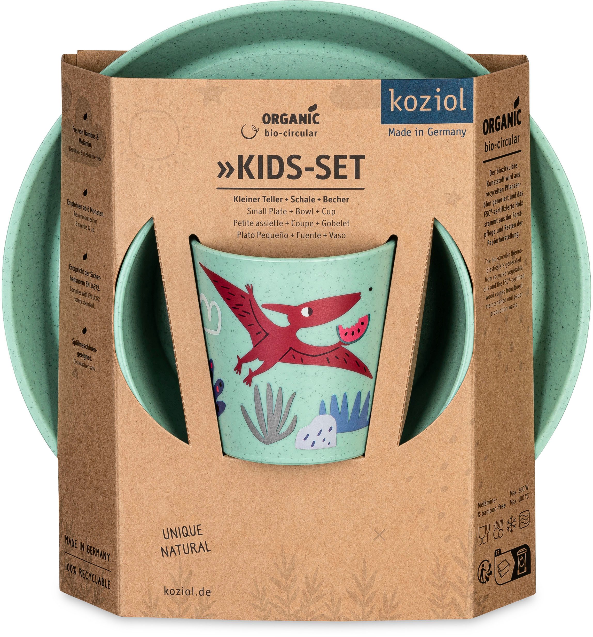 KOZIOL Kindergeschirr-Set Kleiner Teller + Schale + Becher CONNECT REX (3-tlg), 1 Personen, Kunststoff, in Deutschland produziert – Bild 3 von 5