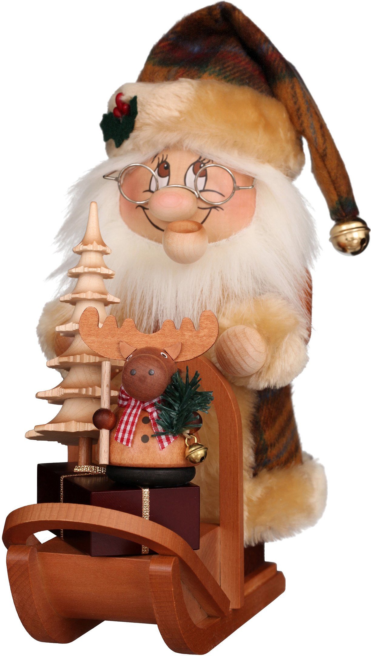 inklusive Holzkunst, Ulbricht Christian mit Schlitten, Räucherkerzen Räuchermännchen Wichtel Erzgebirge Original Weihnachtsmann