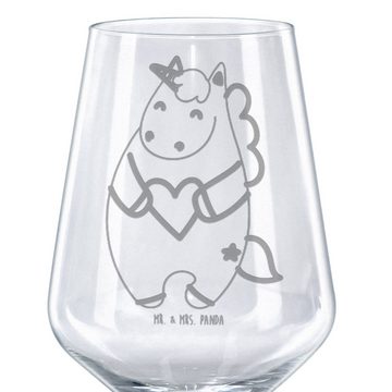 Mr. & Mrs. Panda Rotweinglas Einhorn Herz - Transparent - Geschenk, Geschenk für Weinliebhaber, Ro, Premium Glas, Luxuriöse Gravur
