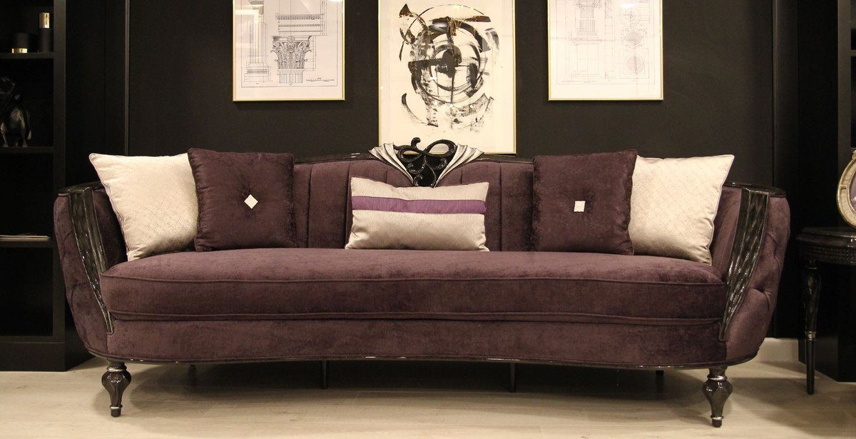 Casa Padrino Sofa Luxus Barock Sofa Lila / Schwarz / Silber 267 x 90 x H. 100 cm - Wohnzimmer Sofa mit edlem Samtstoff - Barock Möbel | Alle Sofas