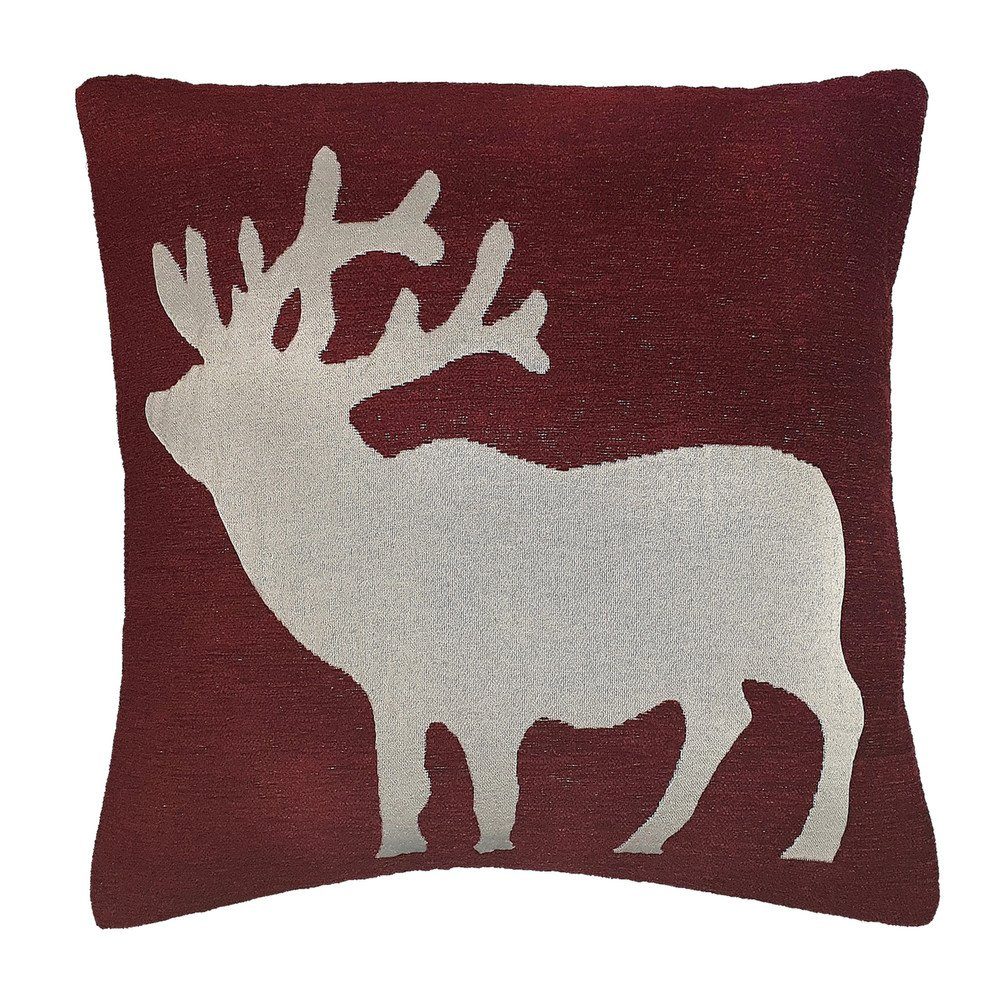 Kissenbezug Deko Kissenhüllen Weihnachtskissen mit Hirsch Motiv 50x50 cm in beige/bordeaux, Casa Colori (1 Stück), Kissenhülle Weihnachtskissen mit Hirsch Motiv 50x50 cm in Bordeaux/Beige