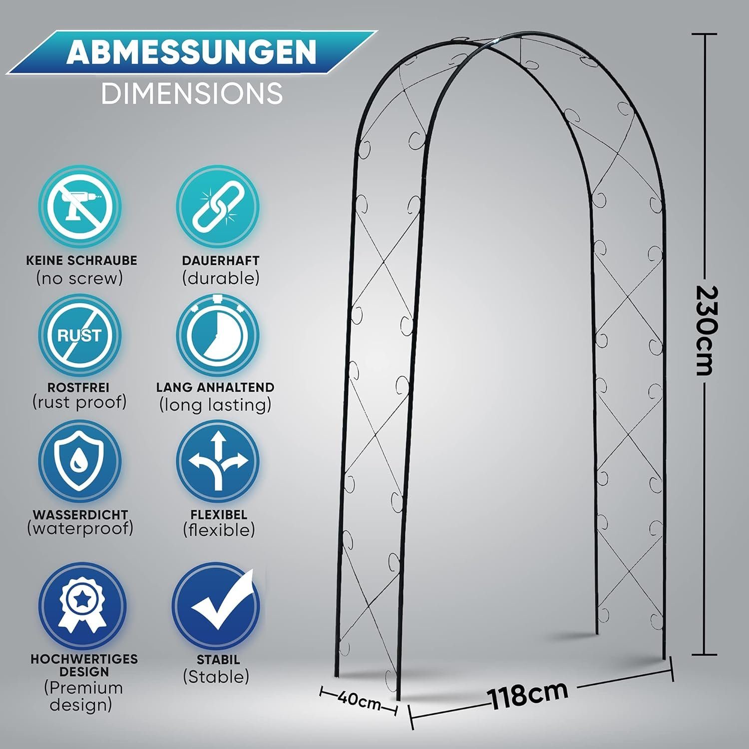 Defactoshop Rosenbogen Rosensäule Gartenbogen Rankgitter Rankhilfe 002, Maßen: 118 cm x 40 cm x 230 cm