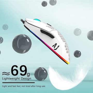 Hoopond 3-in-1, Regenbogen-Hintergrundbeleuchtung, blauer Schalter mechanische Tastatur- und Maus-Set, 16000 DPI RGB ultraleicht Gaming-Maus + 10 RGB-Mauspads
