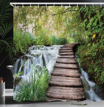 Abakuhaus Duschvorhang Moderner Digitaldruck mit 12 Haken auf Stoff Wasser Resistent Breite 175 cm, Höhe 180 cm, Natur Stream im grünen Dschungel