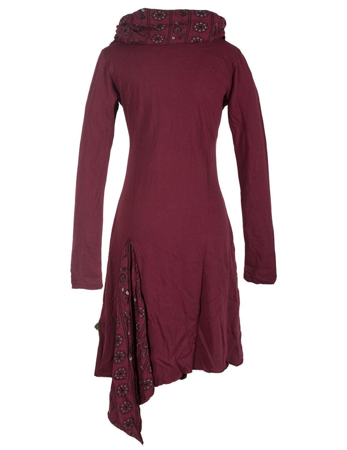 Vishes Jerseykleid Asymmetrisches Langarm Zipfelkleid mit Schalkragen Hippie, Goa, Boho, Ethno Style