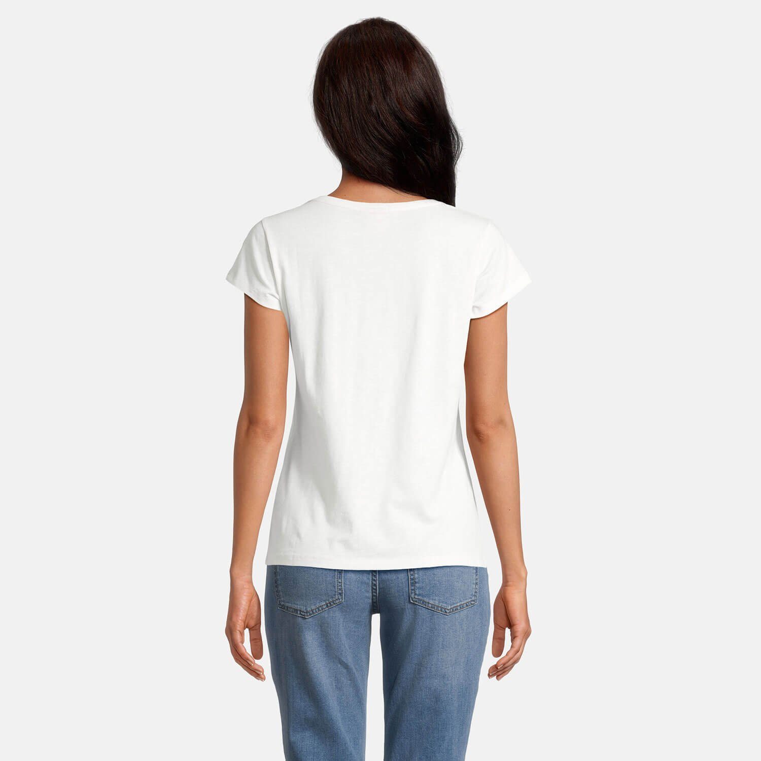 salzhaut T-Shirt Damen Kurzarm-Shirt Mülch Print mit Schwalben & Schriftzug Baumwolle
