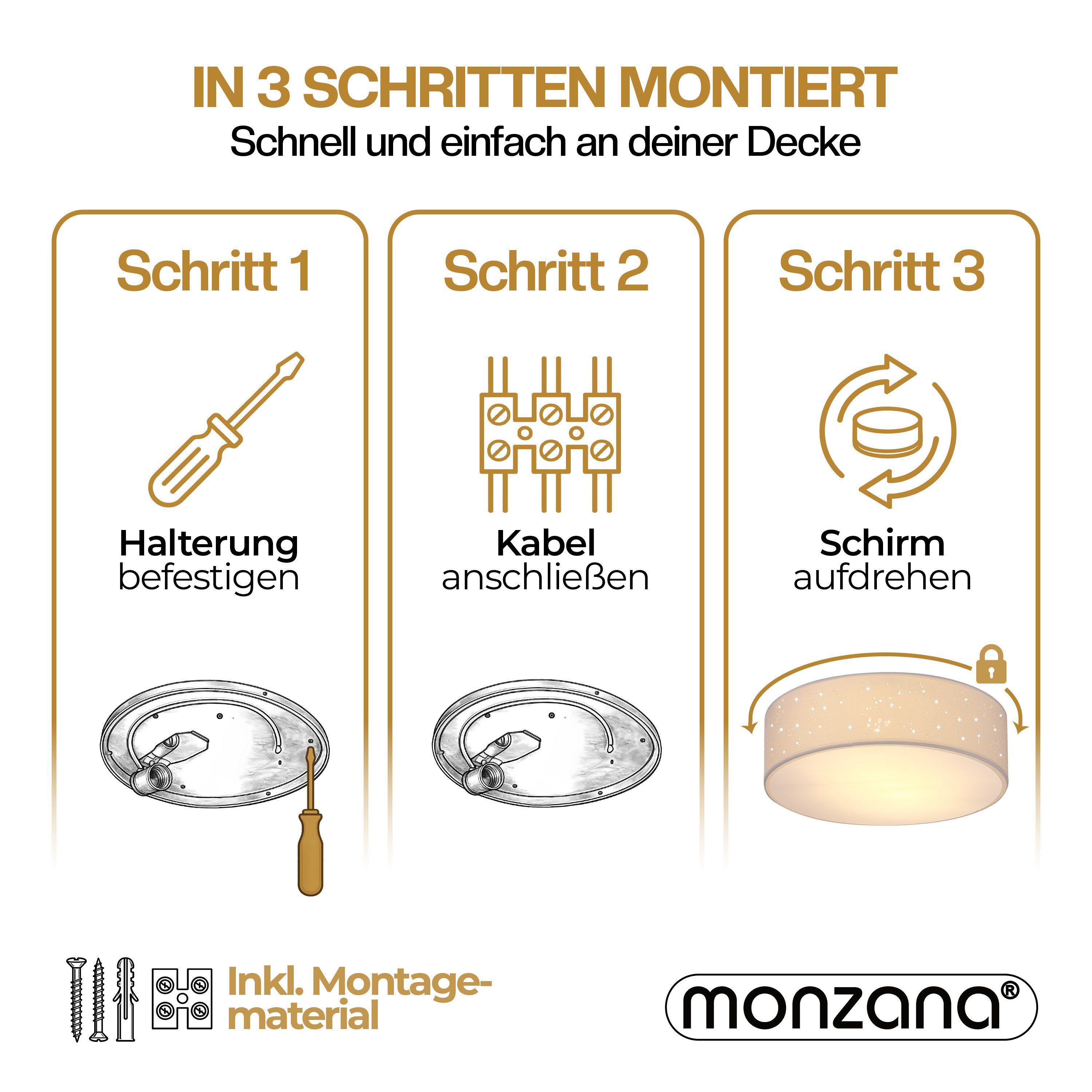 monzana Deckenleuchte, 30 cm, Sternenhimmel Rund Stoffschirm 30 cm 1-Flammig E27 Modern