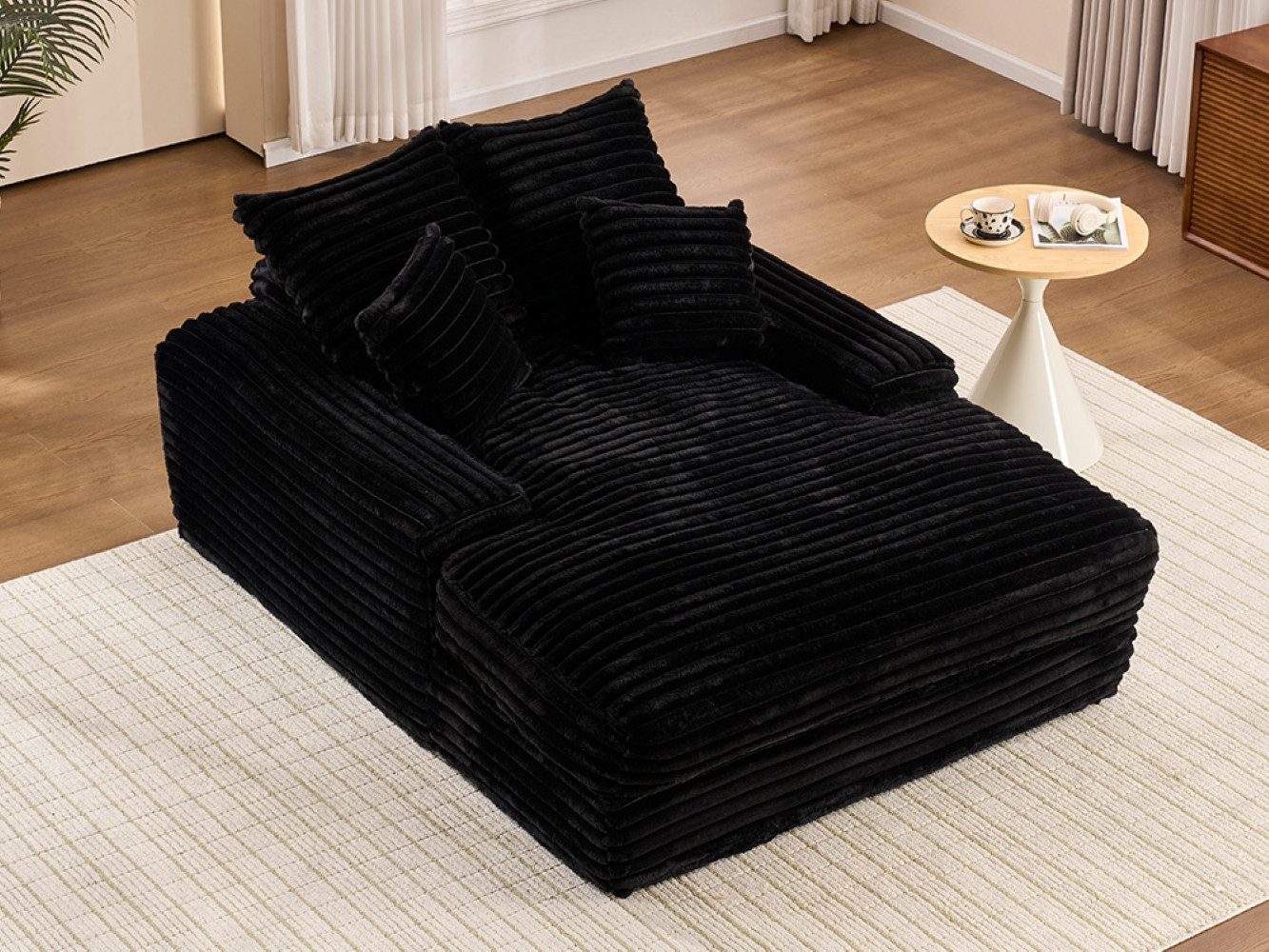 DEKKETO Schlafsofa Große Cord Cloud Couch 175x137cm – einteiliges Schaumstoff-Sofa, 1 Teile, mit breiten ArmlehnenKomplettes 4-Kissen-Set, ohne Montage