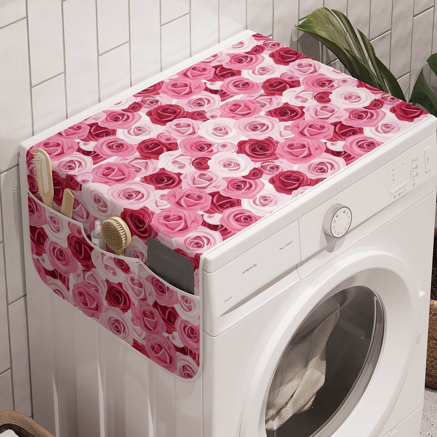 Anti-Rutsch-Stoffabdeckung Romantisches für Trockner, Rose Blumen Abakuhaus Waschmaschine Girly und Badorganizer