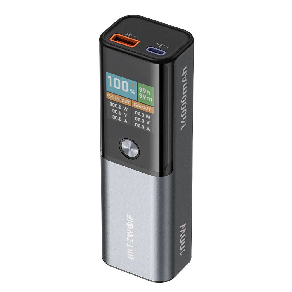 BLiTZWOLF 100W 14000mAh tragbar Powerbank, PD QC Schnellladen, 2 Ausgänge, kompakte für iPhone, Samsung, Xiaomi