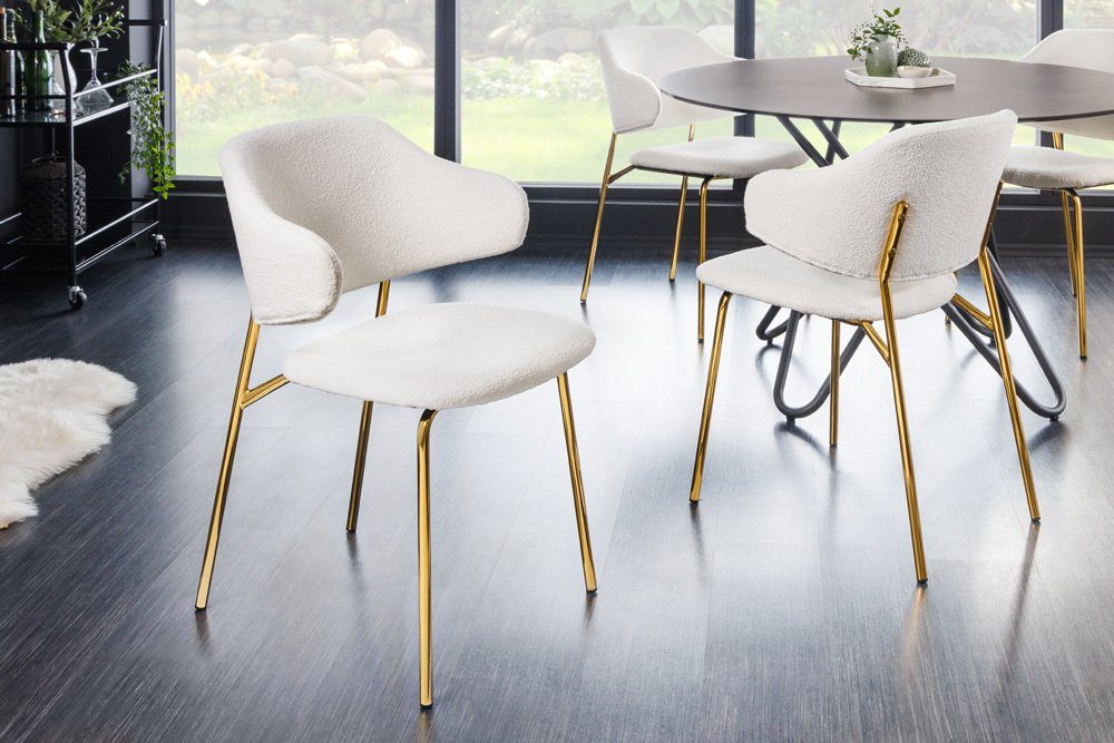 riess-ambiente Armlehnstuhl VOGUE weiß / gold (Einzelartikel, 1 St), Esszimmer · Bouclé · Metall · mit Armlehne · Retro Design | Stühle