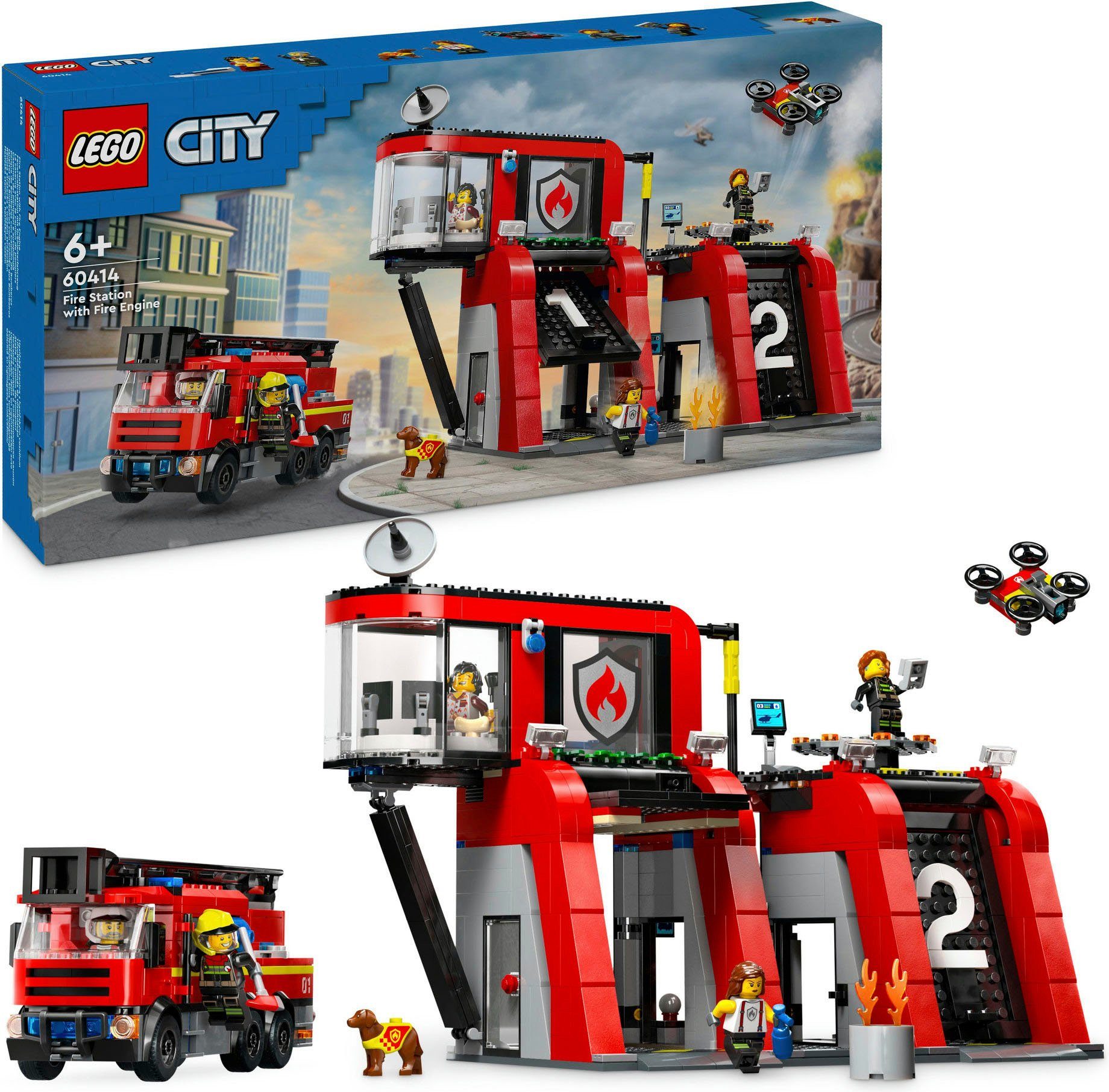 LEGO® Konstruktionsspielsteine Feuerwehrstation mit Drehleiterfahrzeug (60414), LEGO City, (843 St), Made in Europe