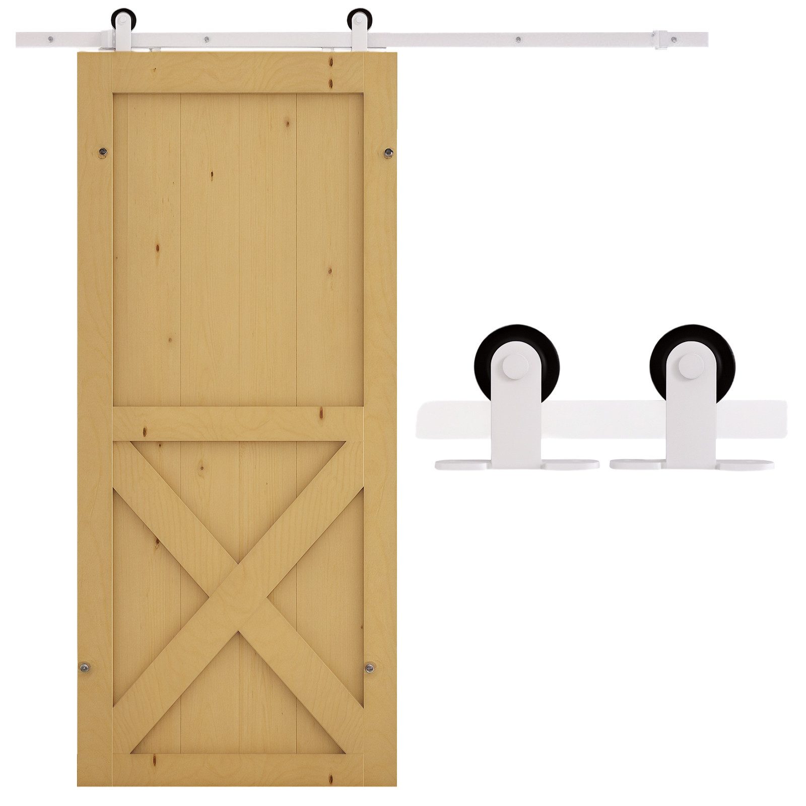 HOMCOM Türbeschlag 183 cm, mit Schienen, Rollen, Schienenstopper, Bodenbloc günstig online kaufen