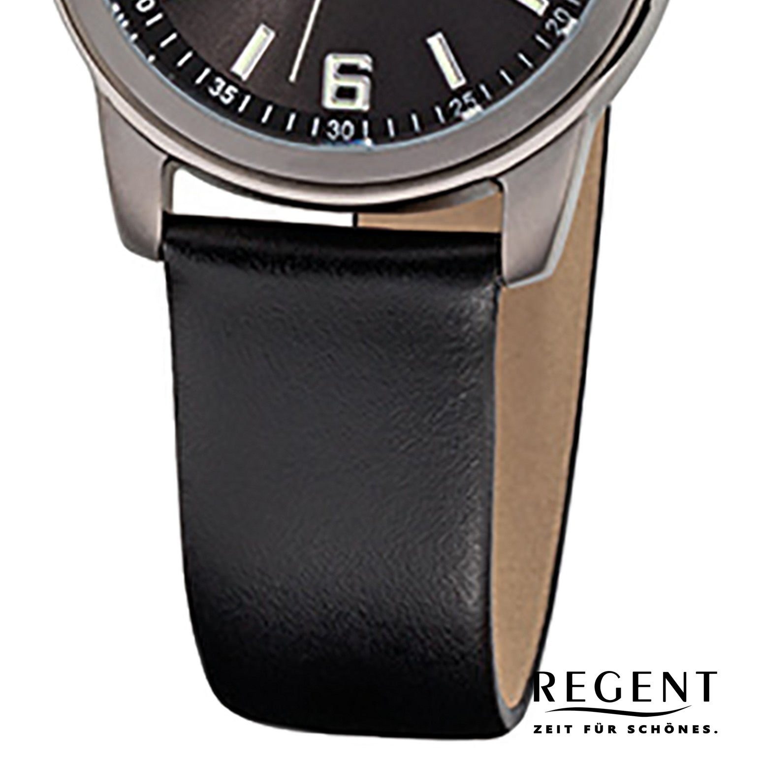 Regent Quarzuhr Regent schwarz 27mm), (ca. klein Armbanduhr Damen-Armbanduhr rund, Analog, Lederarmband Damen