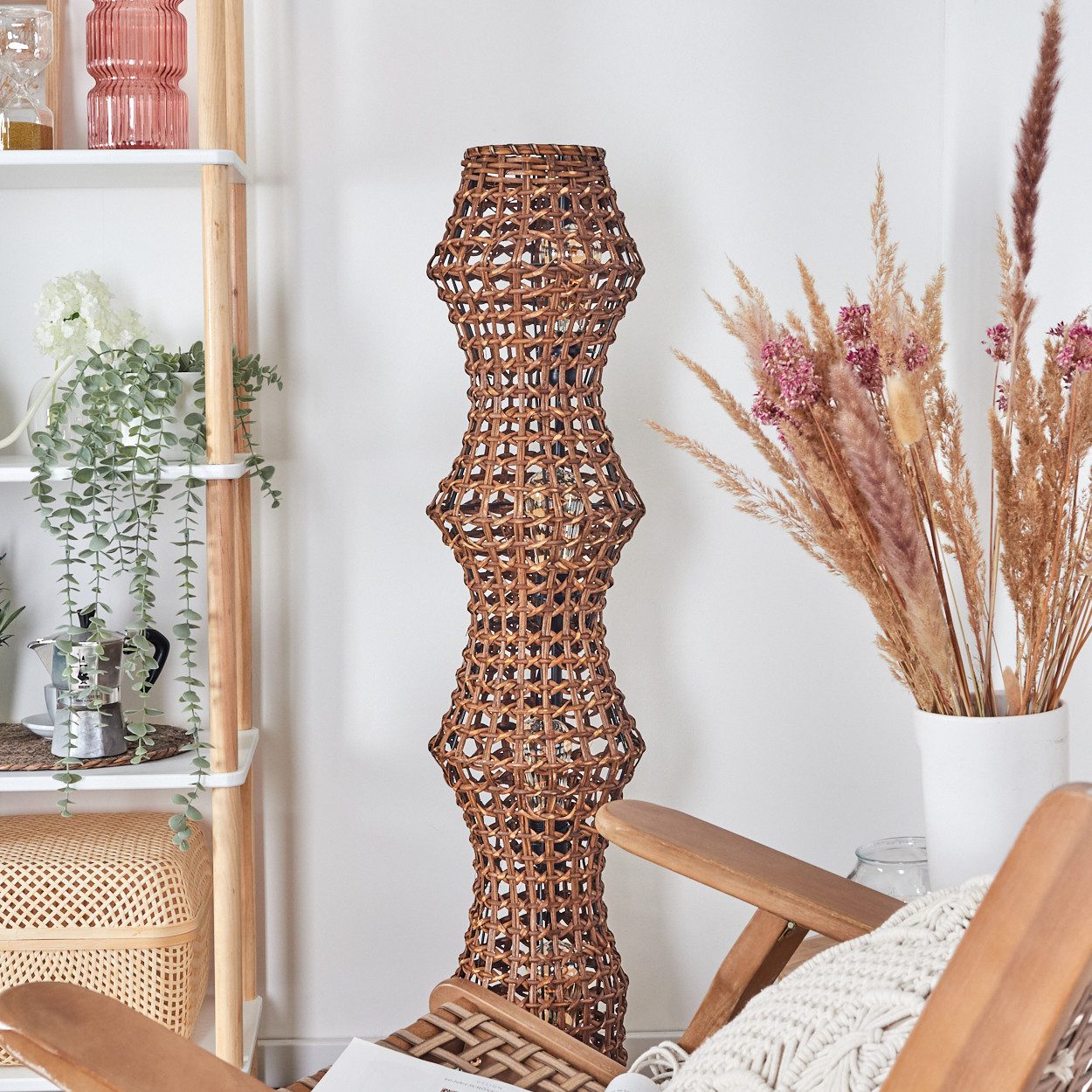 hofstein Stehlampe Stehlampe im skandinavischen Design mit Schirm aus Ratta günstig online kaufen