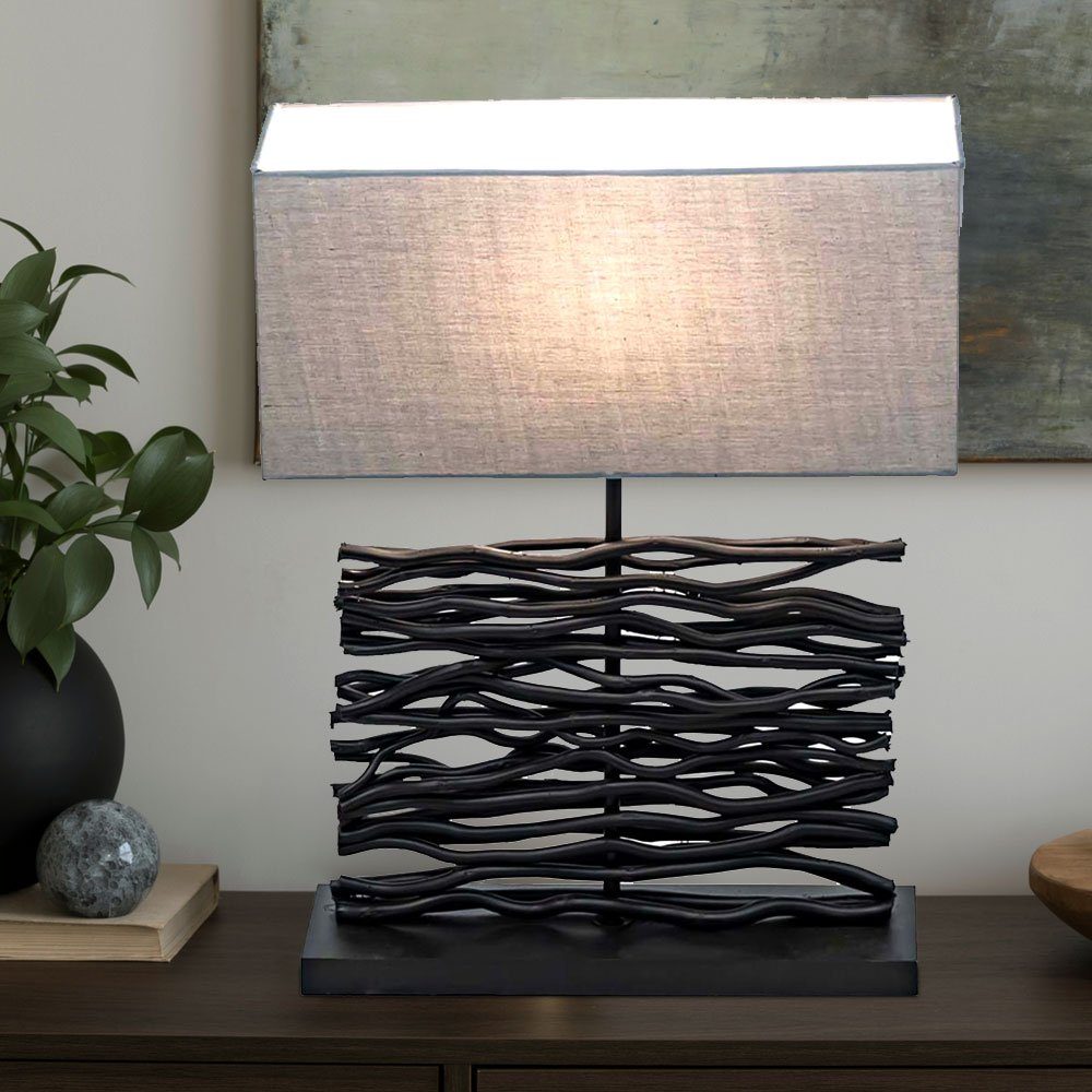 inklusive, grau schwarz cm Holz Leuchtmittel H 50 LED Tischleuchte Globo Stoffschirme nicht Wohnzimmerlampe Tischleuchte,