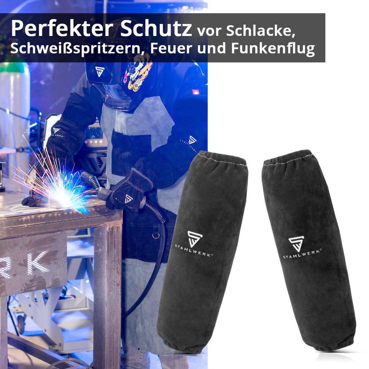 STAHLWERK Schweißerhandschuhe Schweißerärmel / Schweißerstulpen (Set, 1-St., Einzelartikel) feuerbeständig, schwer entflammbar
