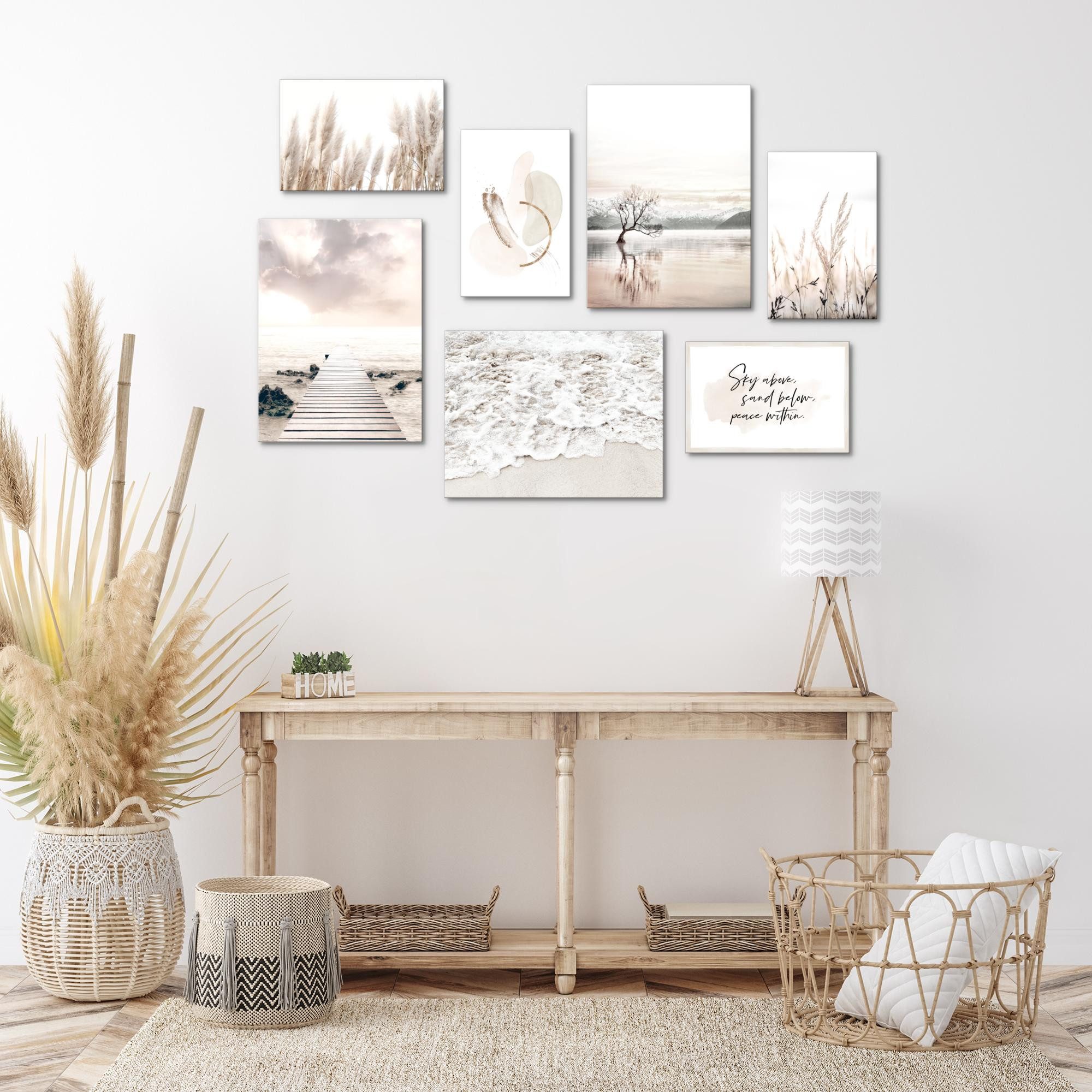 Novart Wandbild Boho Natur Blumen Beige - KOMPLETT AUFHÄNGFERTIG, Strand