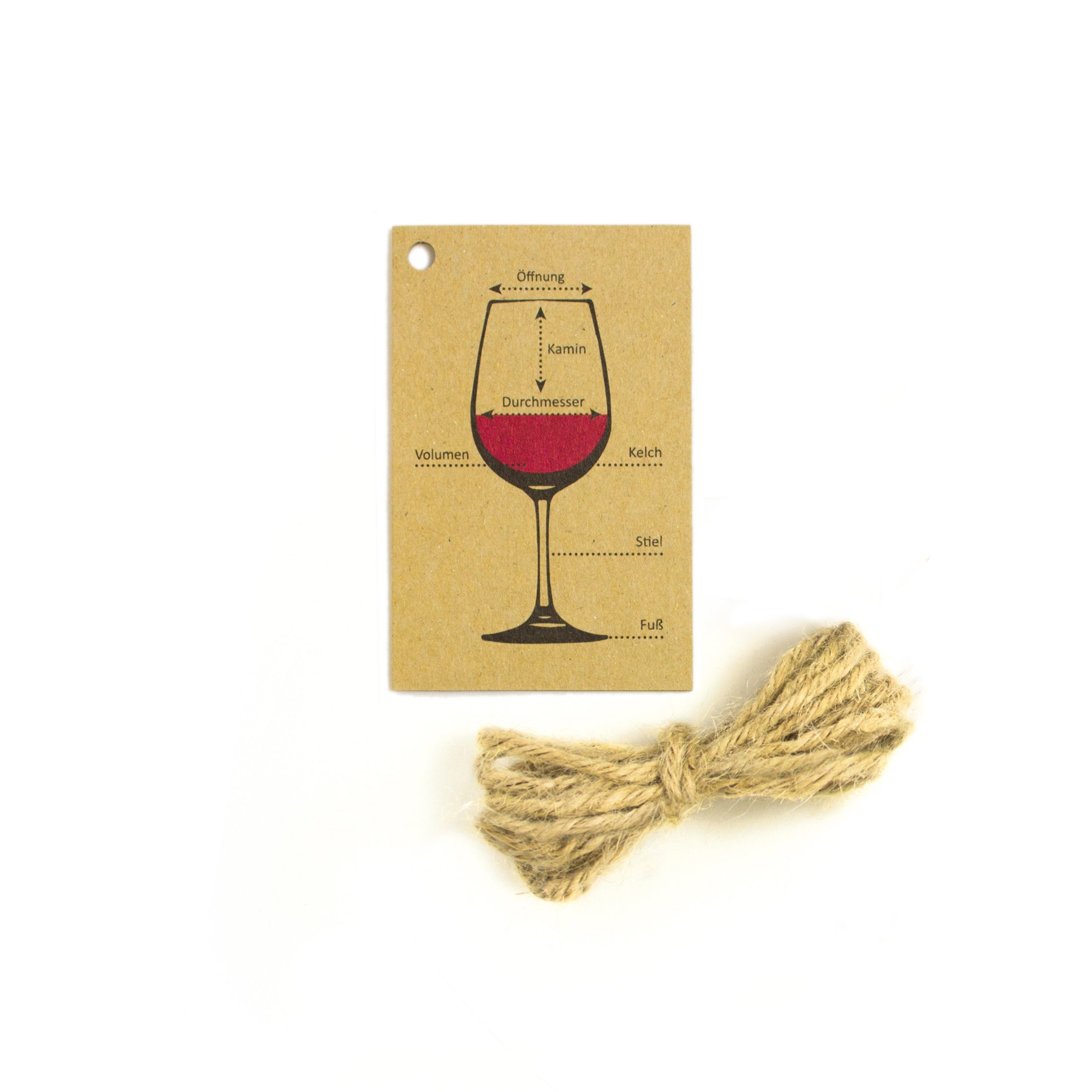 Bow & Hummingbird Geschenkband Geschenkanhänger Weinglas, Klappkarte mit einem Meter Naturkordel