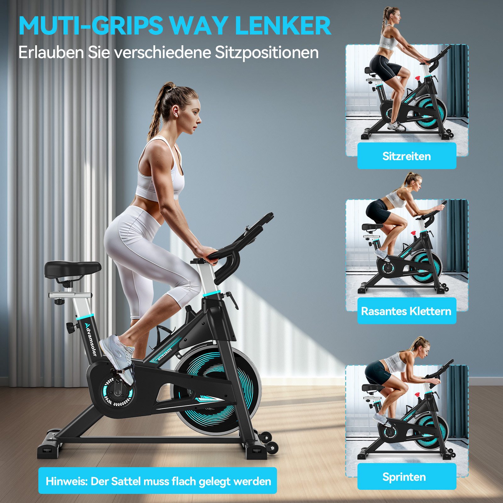 Advamsoler Heimtrainer 160 kg belastbar mit verstellbarem Widerstand, Leises Bike mit LCD-Monitor für Heim-Kardio-Training – Bild 3 von 5