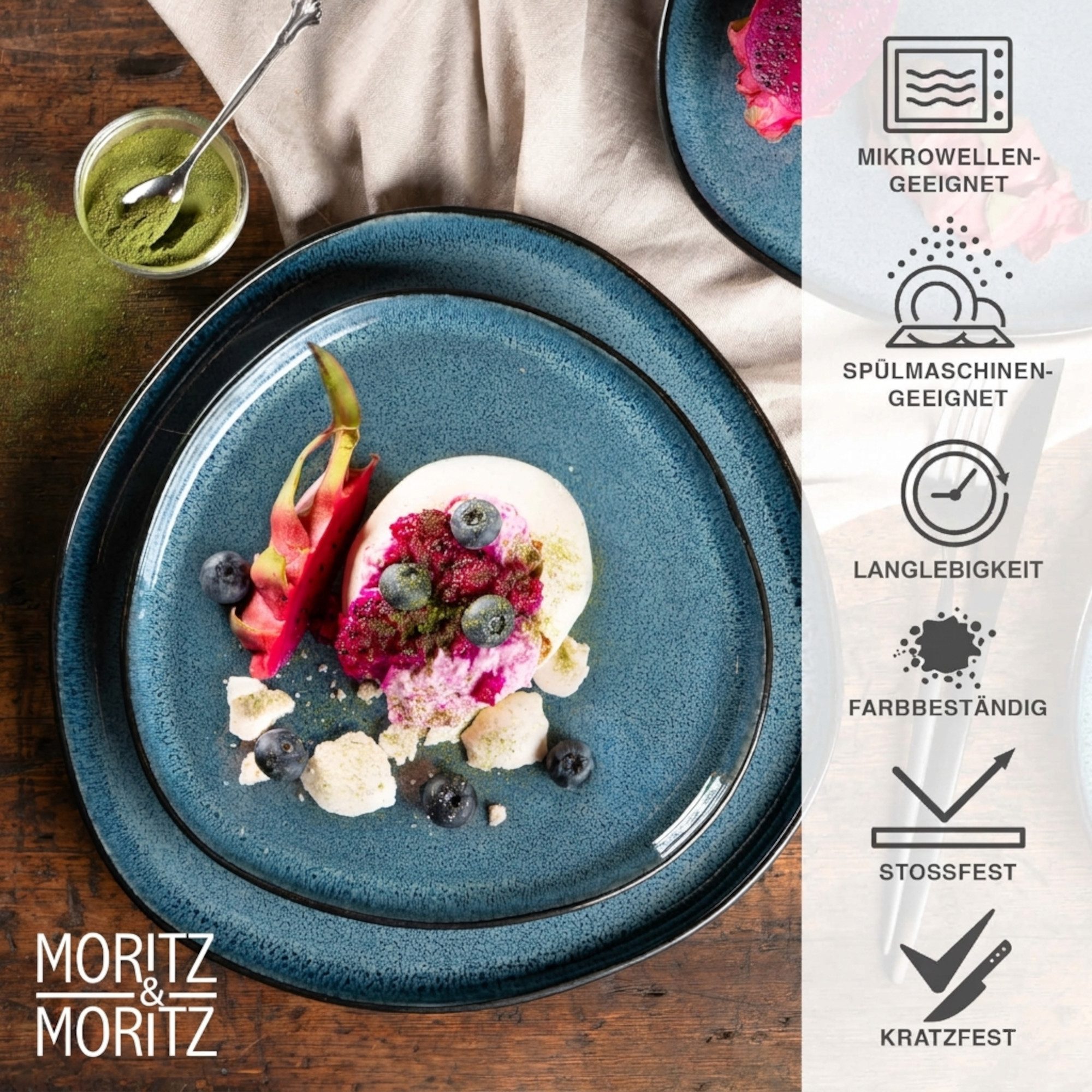 Moritz & Moritz Tafelservice ORGANIC blau Geschirrset (18-tlg), 6 Personen, Steinzeug, Kombigeschirr für 6 Personen – Bild 4 von 5