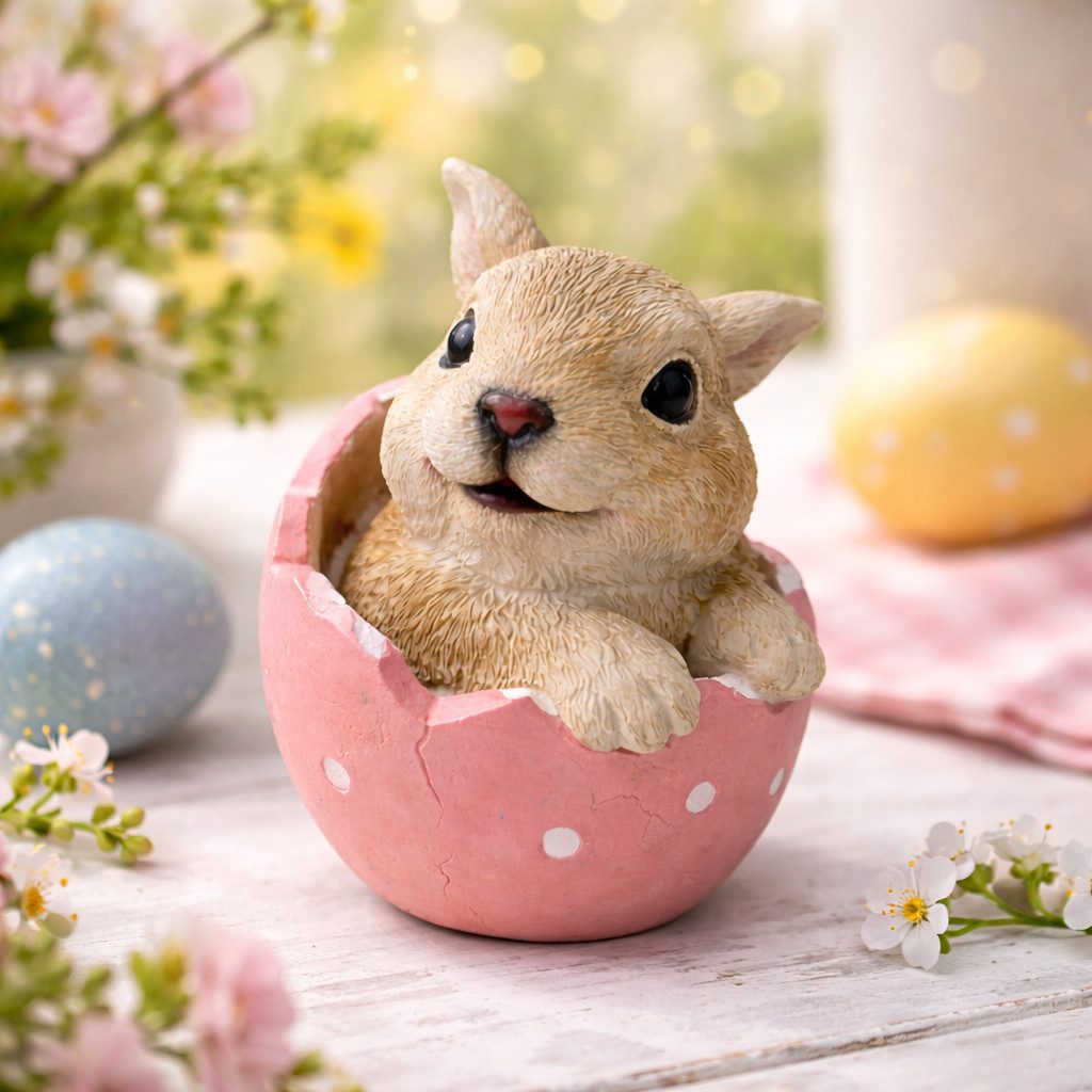 Figuren-Discounter Dekofigur Osterdeko Hase im Ei aus Kunstharz – Dekofigur Rosa, 10 cm (1 St., Hase im Ei)