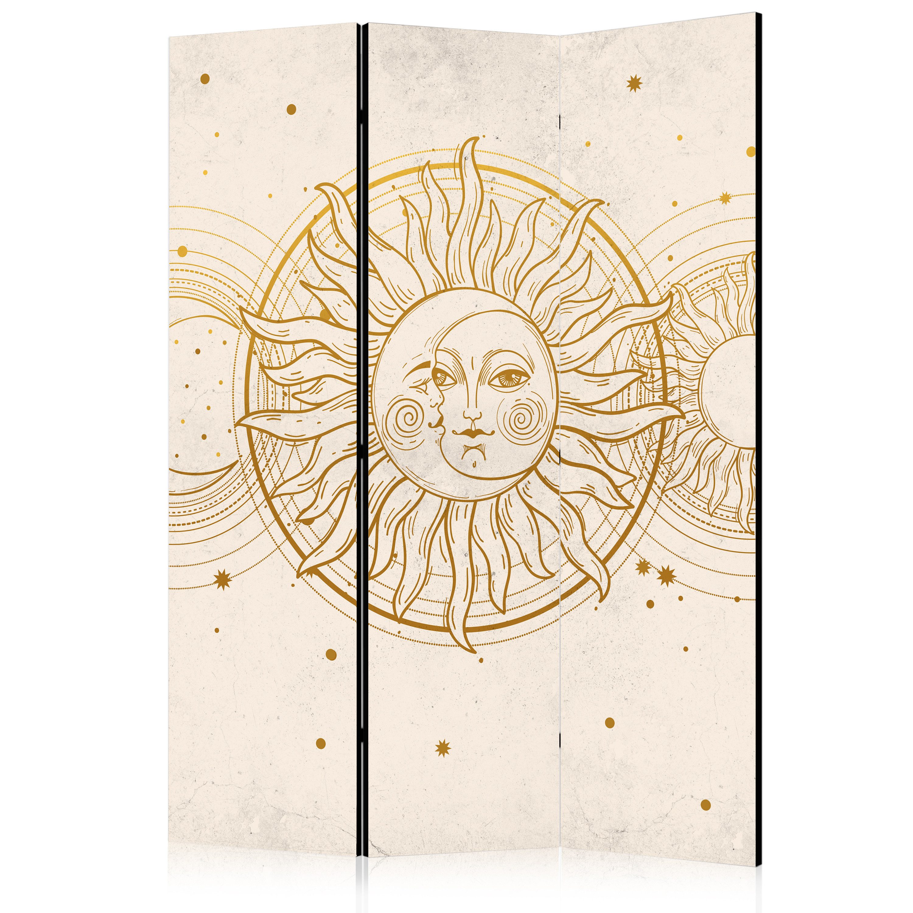 Muralo Paravent 3-teilig Raumteiler klappbar Sonne und Mond im Boho-Stil (Packung, 1 St., 135x172 cm), 3 Varianten, für das Schlafzimmer, das Wohnzimmer