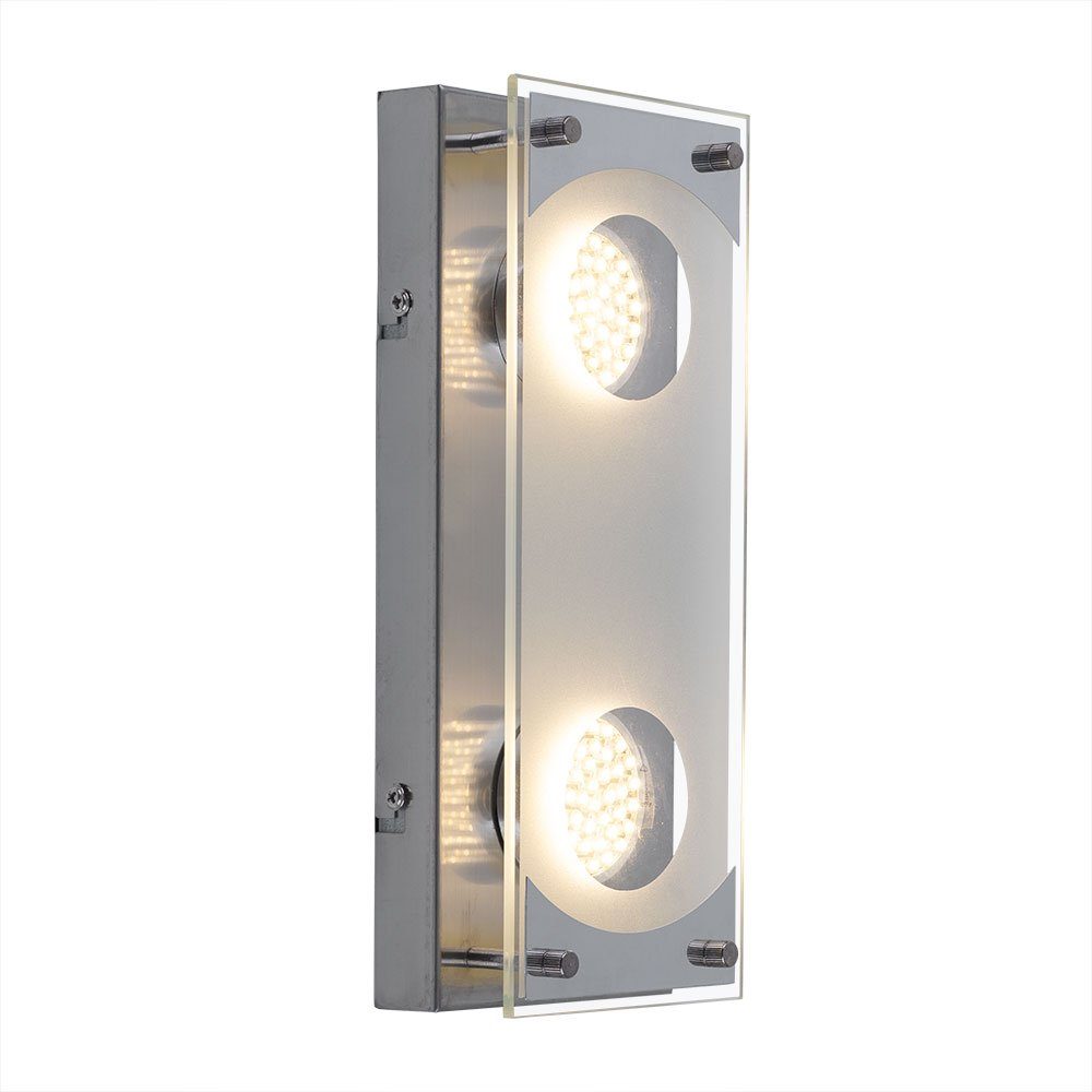 etc-shop LED Wandleuchte, Leuchtmittel Wandleuchte Glas Stahl Warmweiß, Wand, inklusive, Wohnzimmerleuchte Chrom Wandlampe
