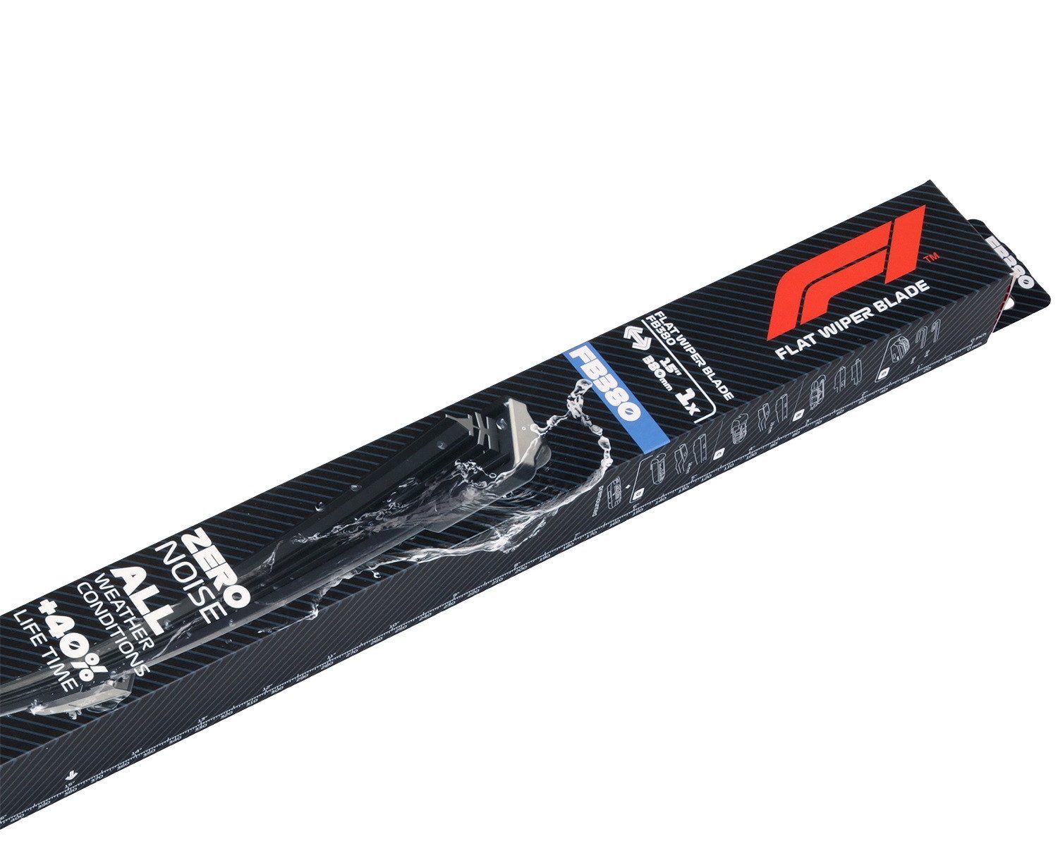 Formula 1 Scheibenwischblätter F1 FB380 Wischerblatt 380mm Scheibenwischer, vorne, (Packung), 15" Flachbalkenwischer Spoiler Multi Adapter-System Fahrer Beifahrer