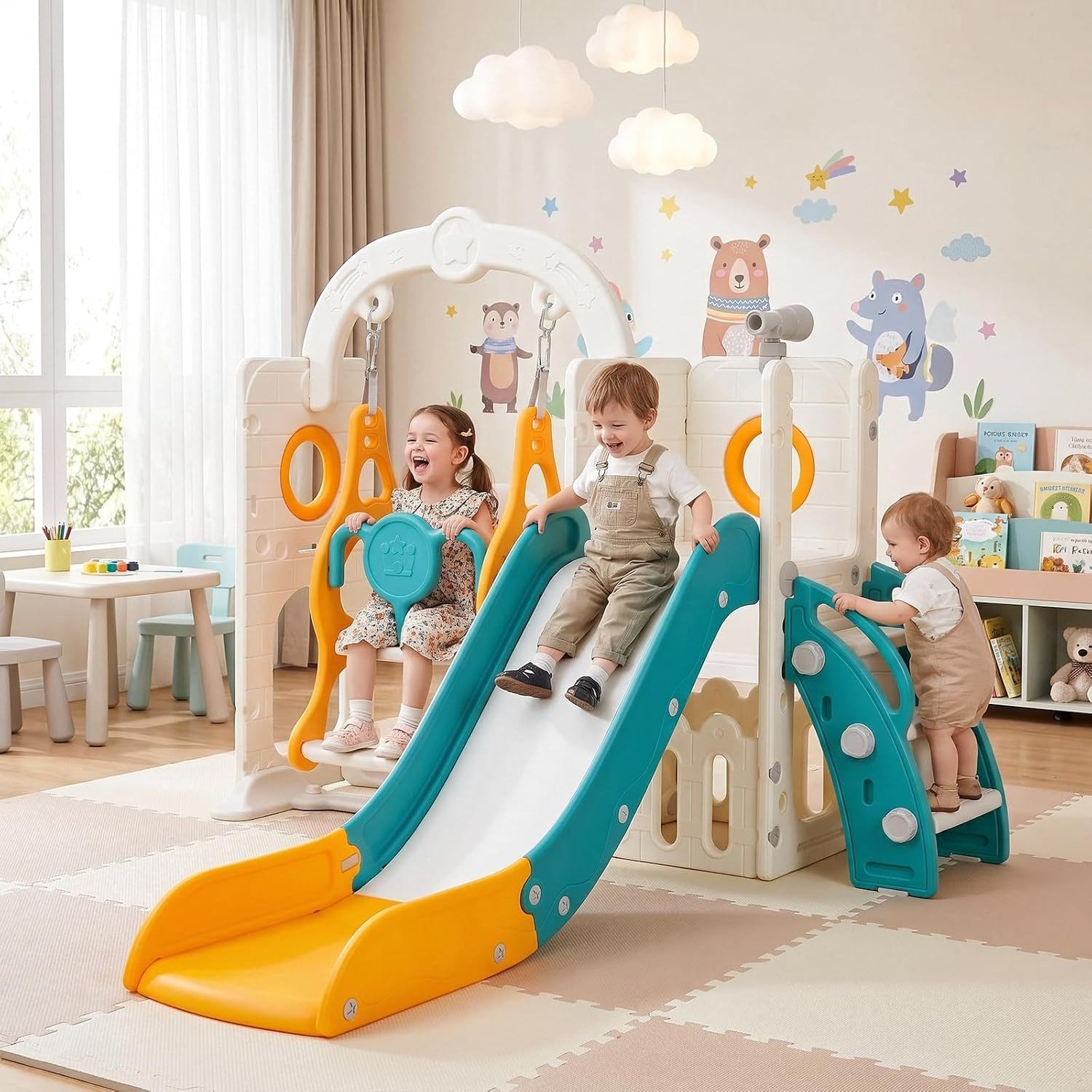 Rutsche 5-in-1 Kinderrutsche, Gartenrutsche Breite Stufen und Griffe