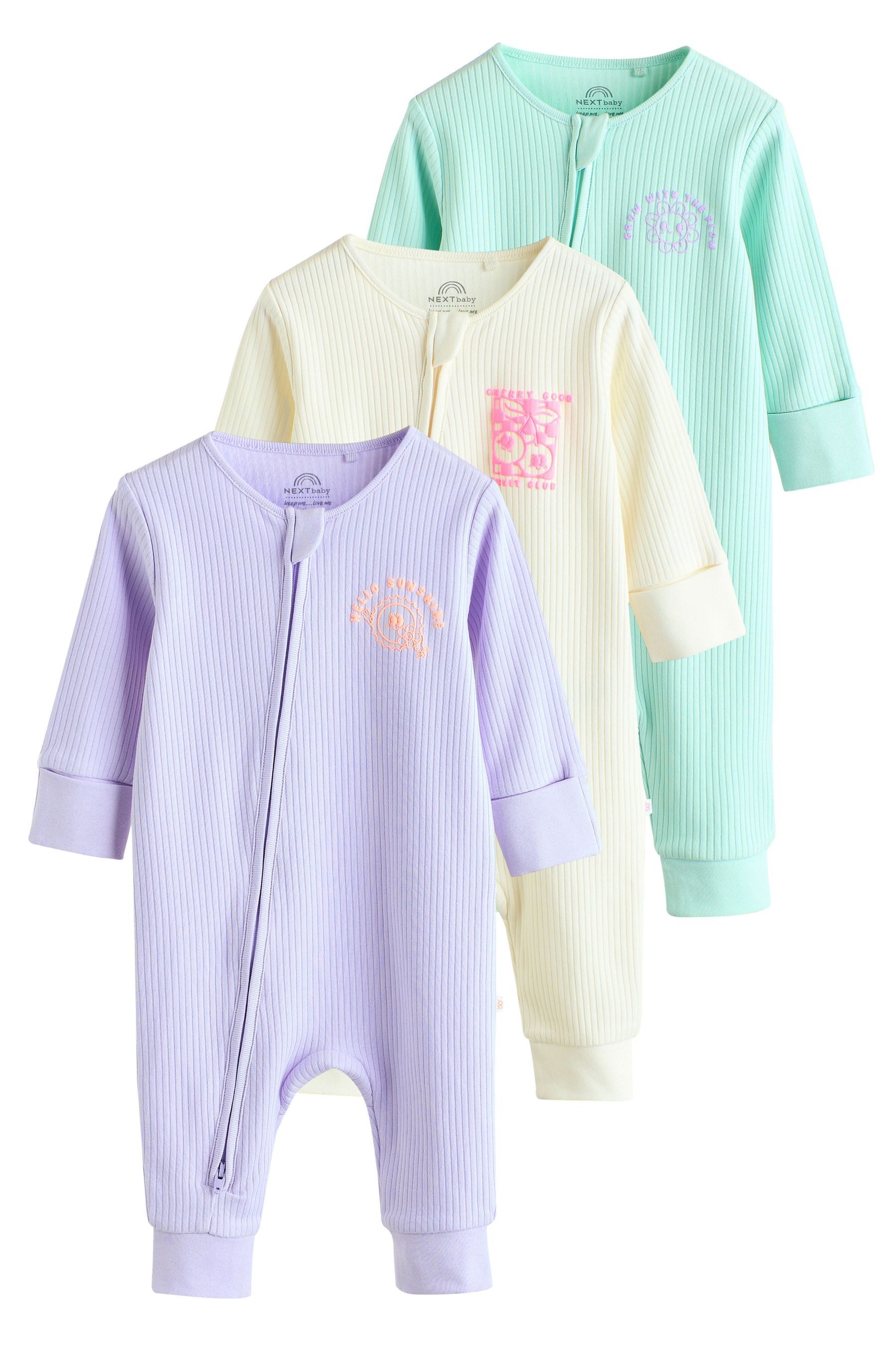 Next Schlafoverall Fußlose Baby-Schlafanzüge mit RV, 3er-Pack (3-tlg)