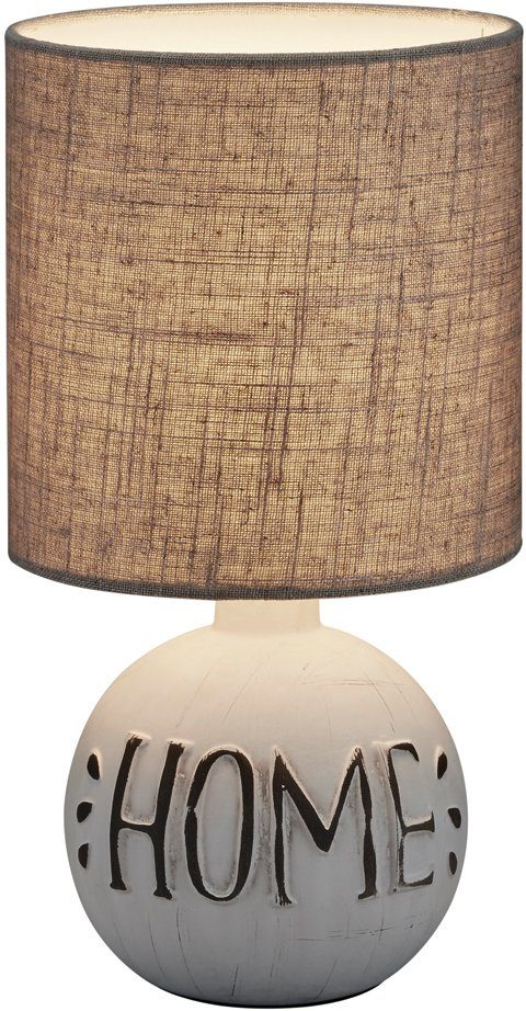 Reality Leuchten Schreibtischlampe Esna, Leuchtmittel wechselbar, E14Tischleuchte mit HOME-Schriftzug und Keramikfuß