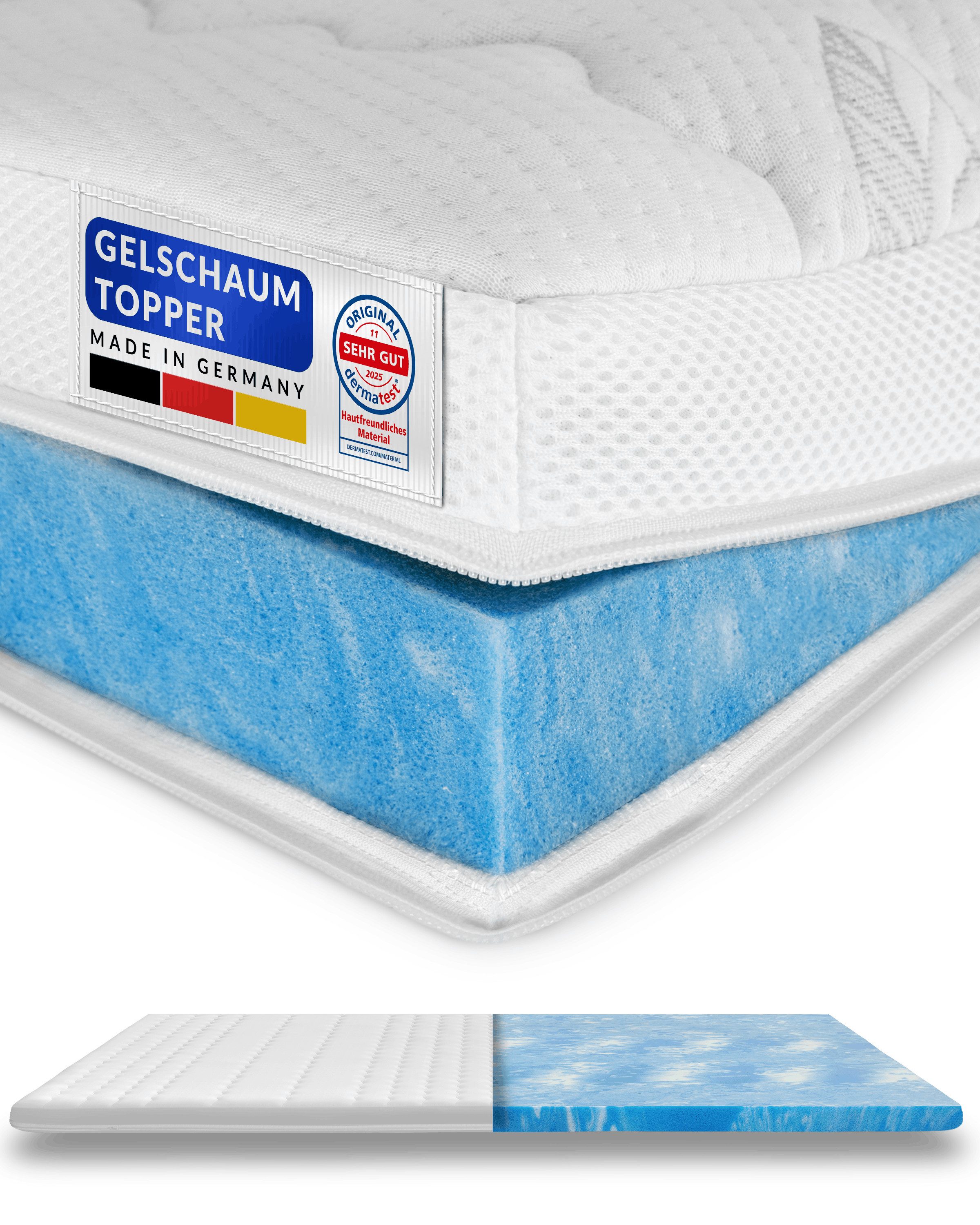 AM Qualitätsmatratzen, Topper Premium Gelschaum-Topper, Memory Foam, 6 cm hoch, 80x200 cm