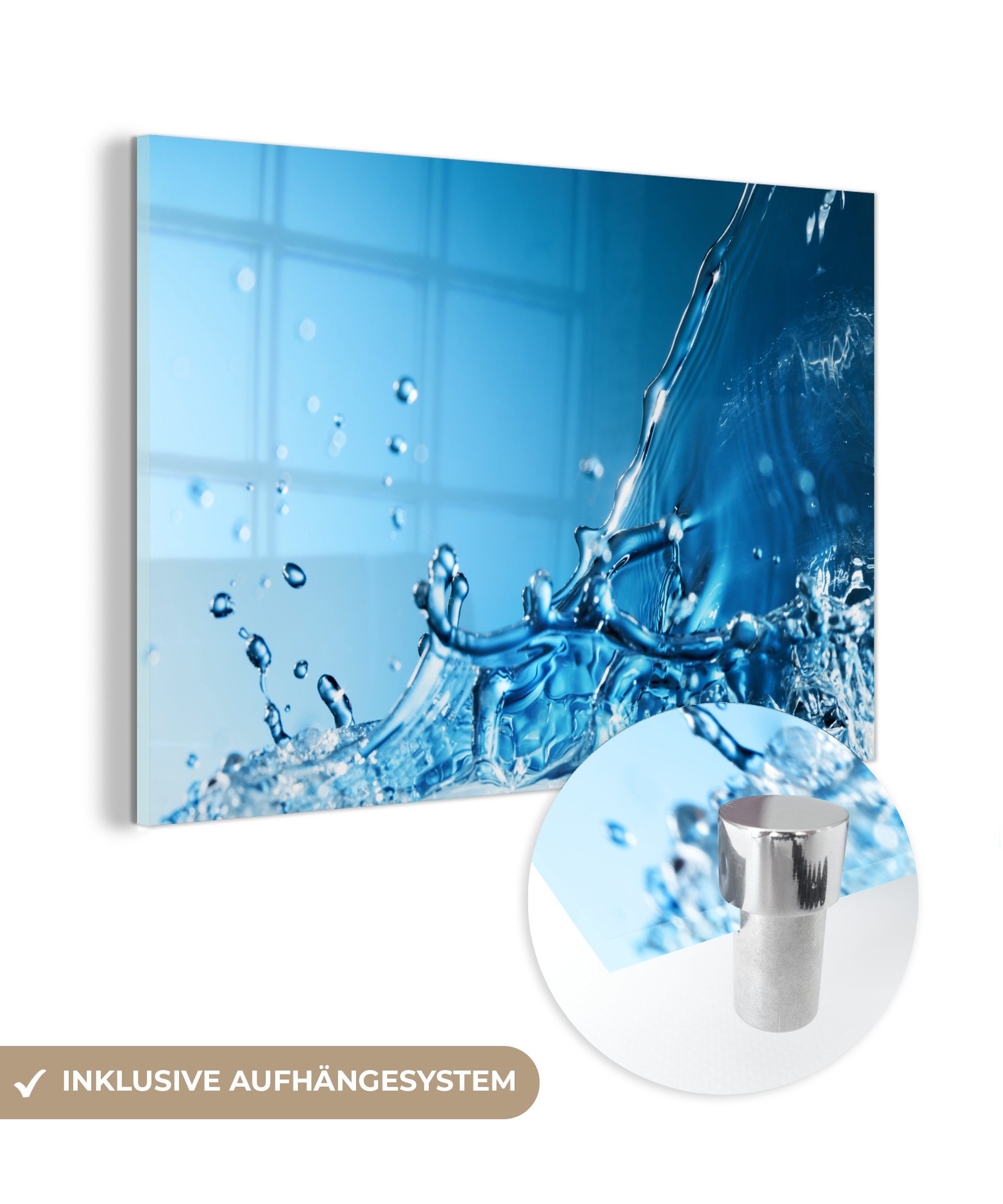 MuchoWow Acrylglasbild Blau - Wasser - Tröpfchen, (1 St), Acrylglasbilder Wohnzimmer & Schlafzimmer