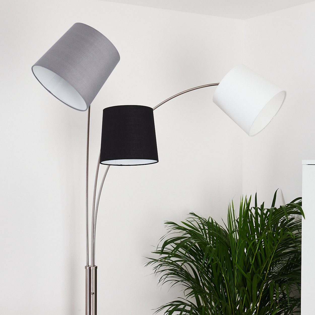 hofstein Bogenlampe Stoff Grau/weiß/schwarz Stand Boden Steh Lampen Wohn Schlaf Zimmer