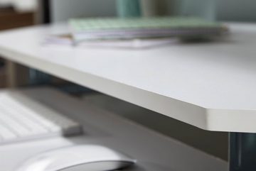 möbelando Eckschreibtisch Eckschreibtisch Computertisch ROM Weiß mit Tastaturauszug, Eckschreibtisch Computertisch ROM Weiß mit Tastaturauszug
