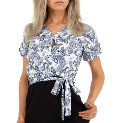 Ital-Design Blusenkimono Damen Freizeit Wickel Print Stretch Bluse in Weiß