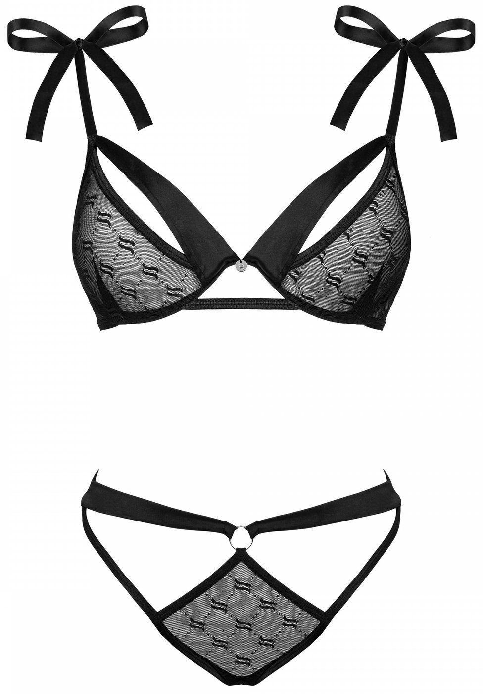 Obsessive Set: Bügel-BH Dessous Set: BH und Slip transparent - schwarz (2-tlg) transparent, Muster