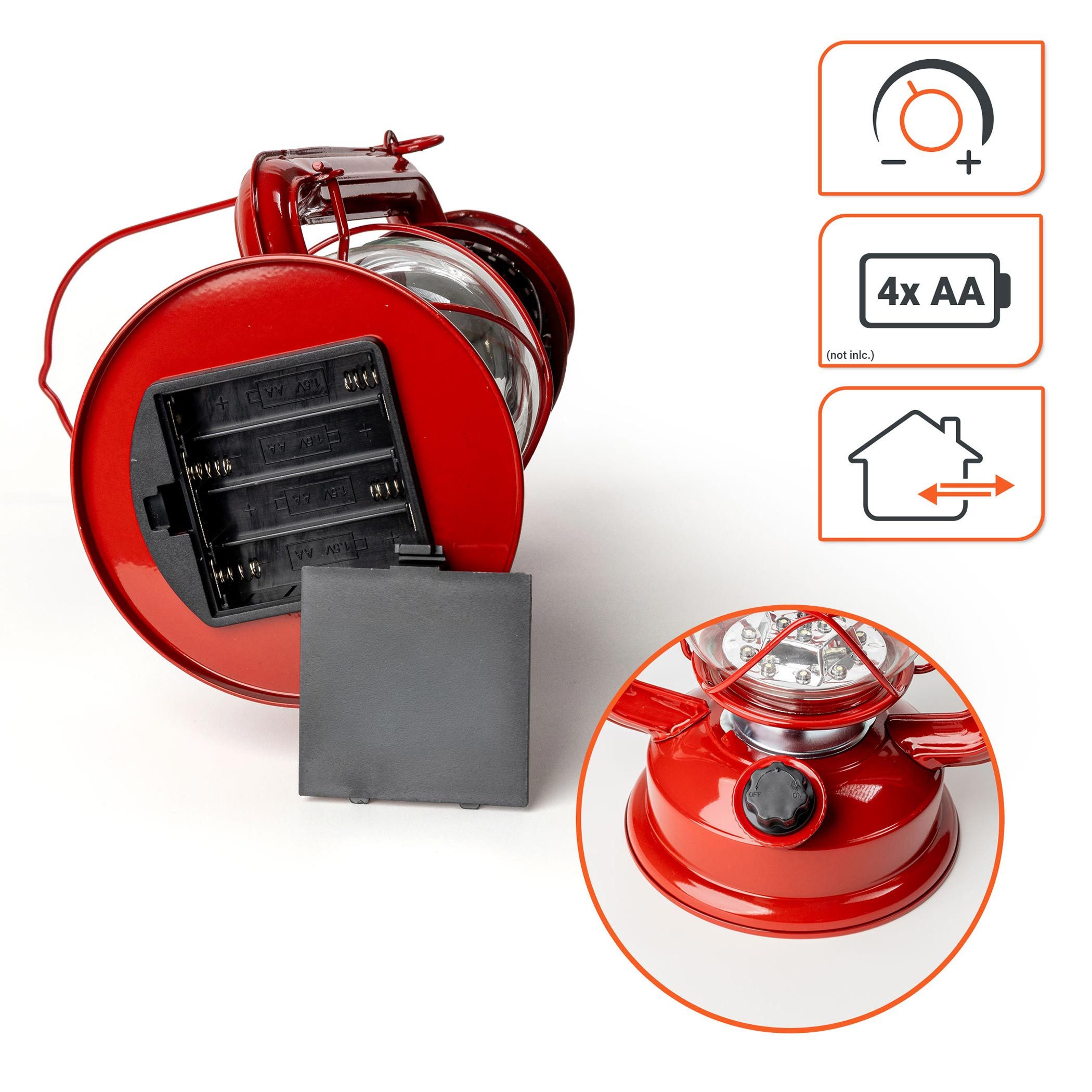 Spetebo LED Laterne LED Metall Sturmlaterne rot - 25 x 16 cm, LED, kaltweiß