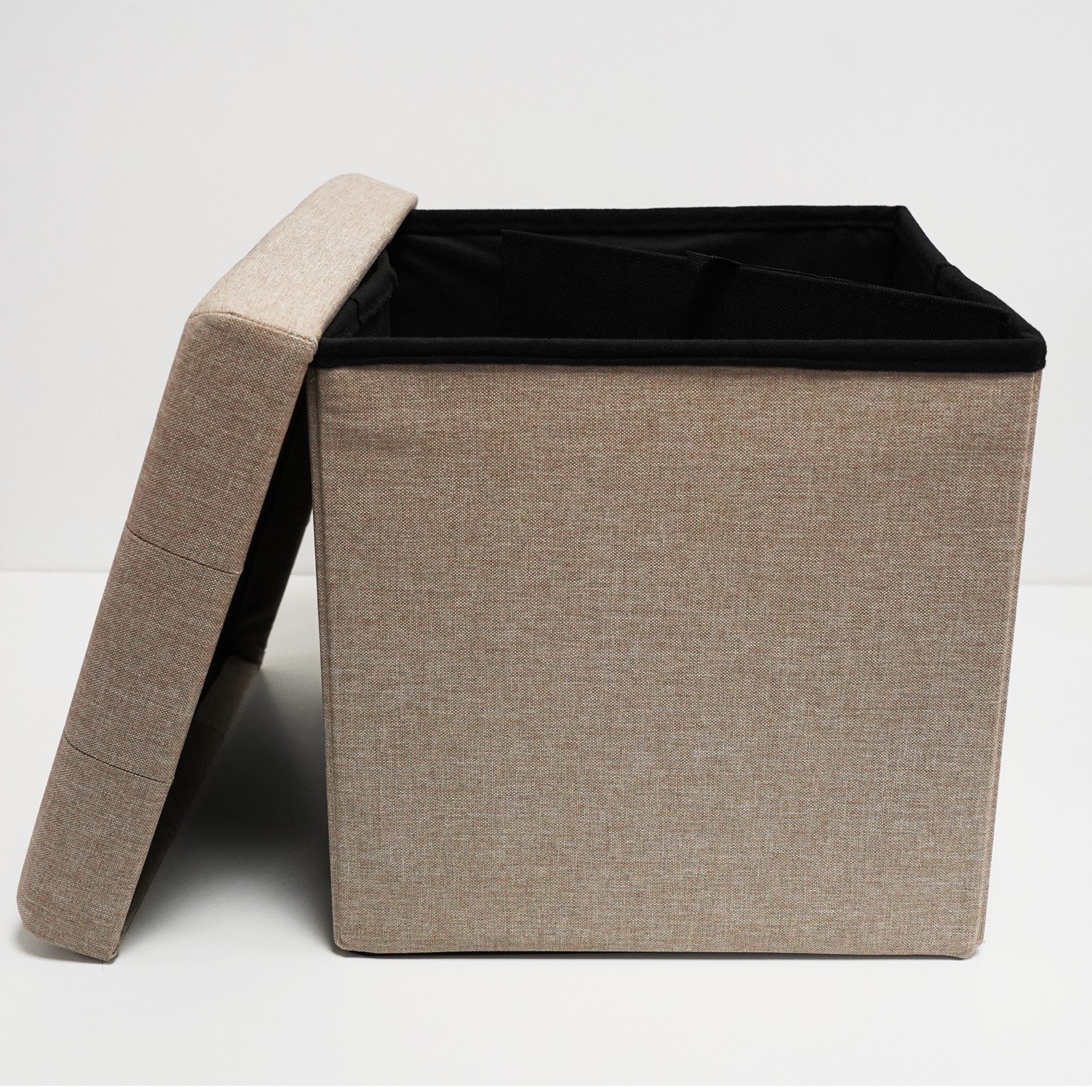 style home Sitzhocker mit Stauraum faltbare Sitzwürfel, Sitzbank Fußhocker für Wohnzimmer Schlafzimmer, Leinen, Khaki – Bild 4 von 5
