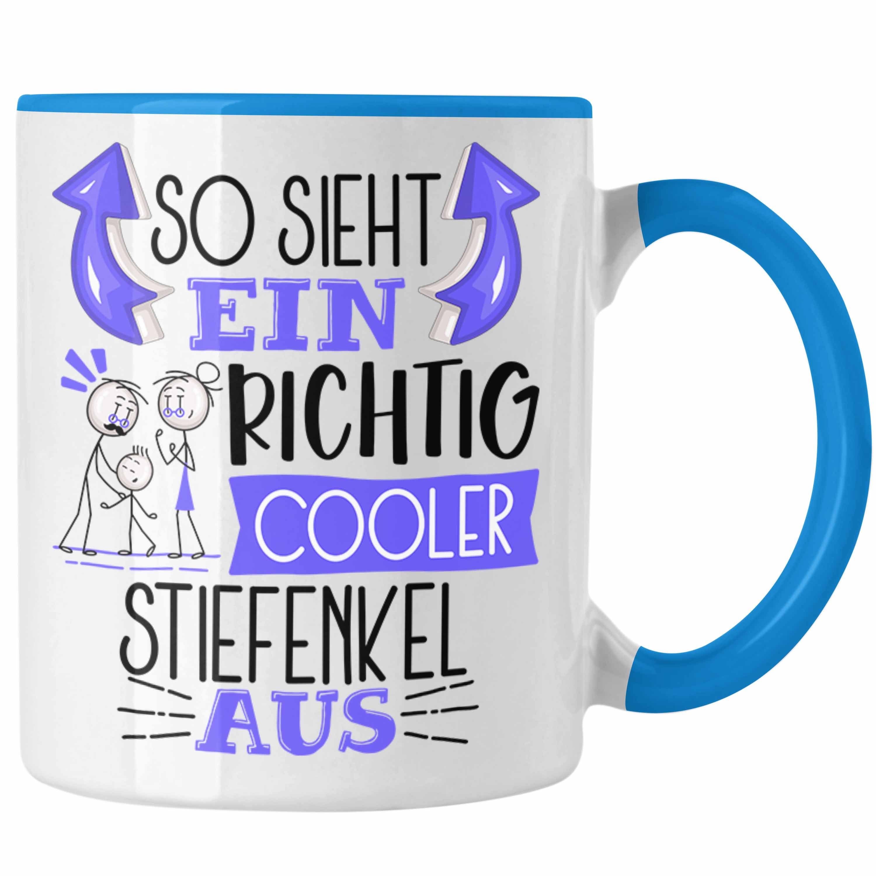 Trendation Tasse Stiefenkel Tasse Geschenk So Sieht Ein RIchtig Cooler Stiefenkel Aus Blau