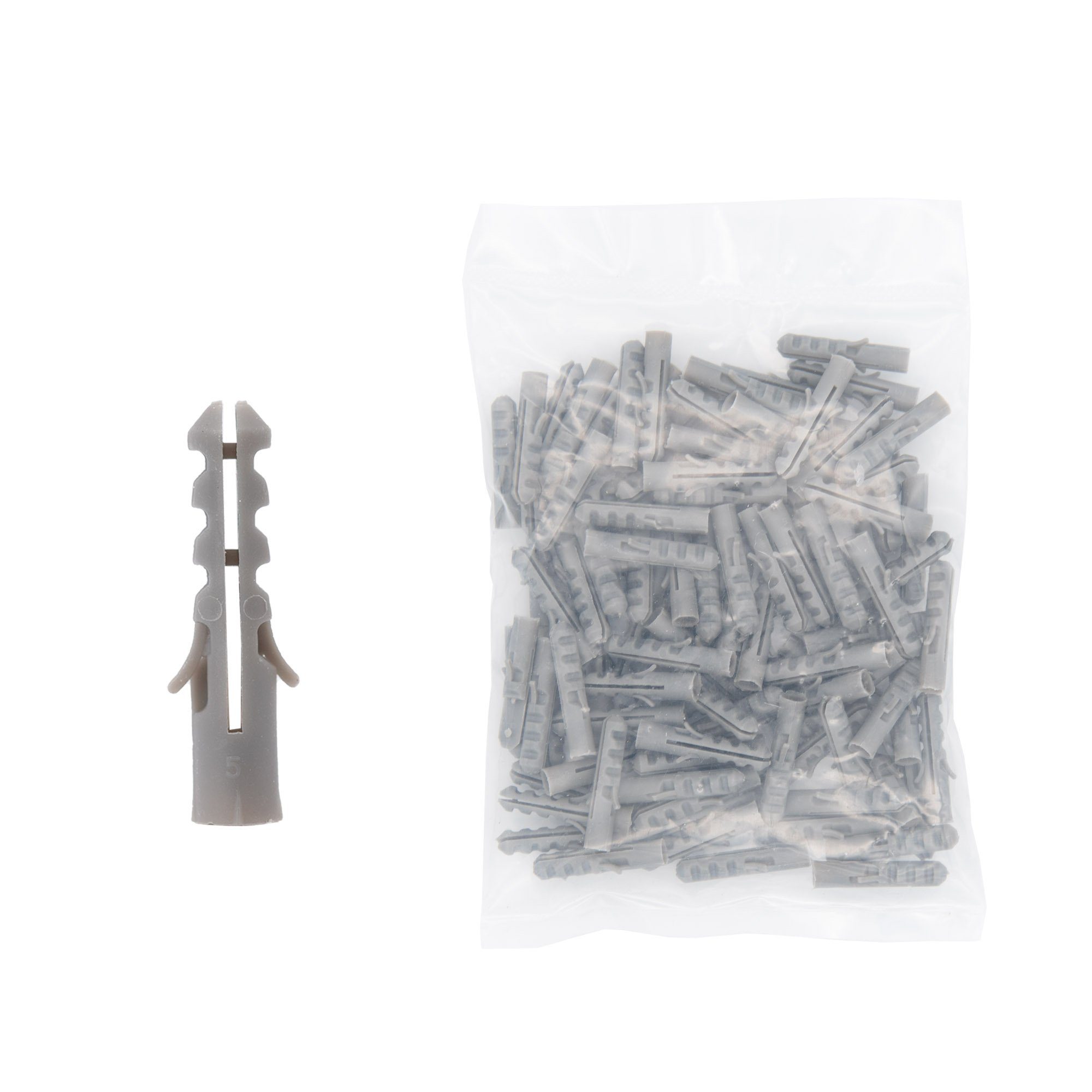 BENSON Dübel-Set Dübel Universaldübel Allzweckdübel 5, 6, 8, 10 mm, Nylondübel, Mehrzweck, Beton, Set Grau 5mm (100 Stück)