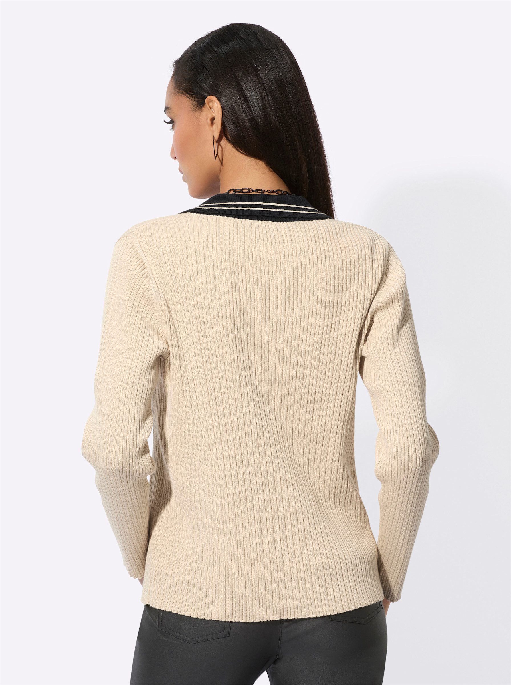 creation L Strickjacke Pima-Baumwoll-Twinset Kurzarm Rippoptik, Jersey