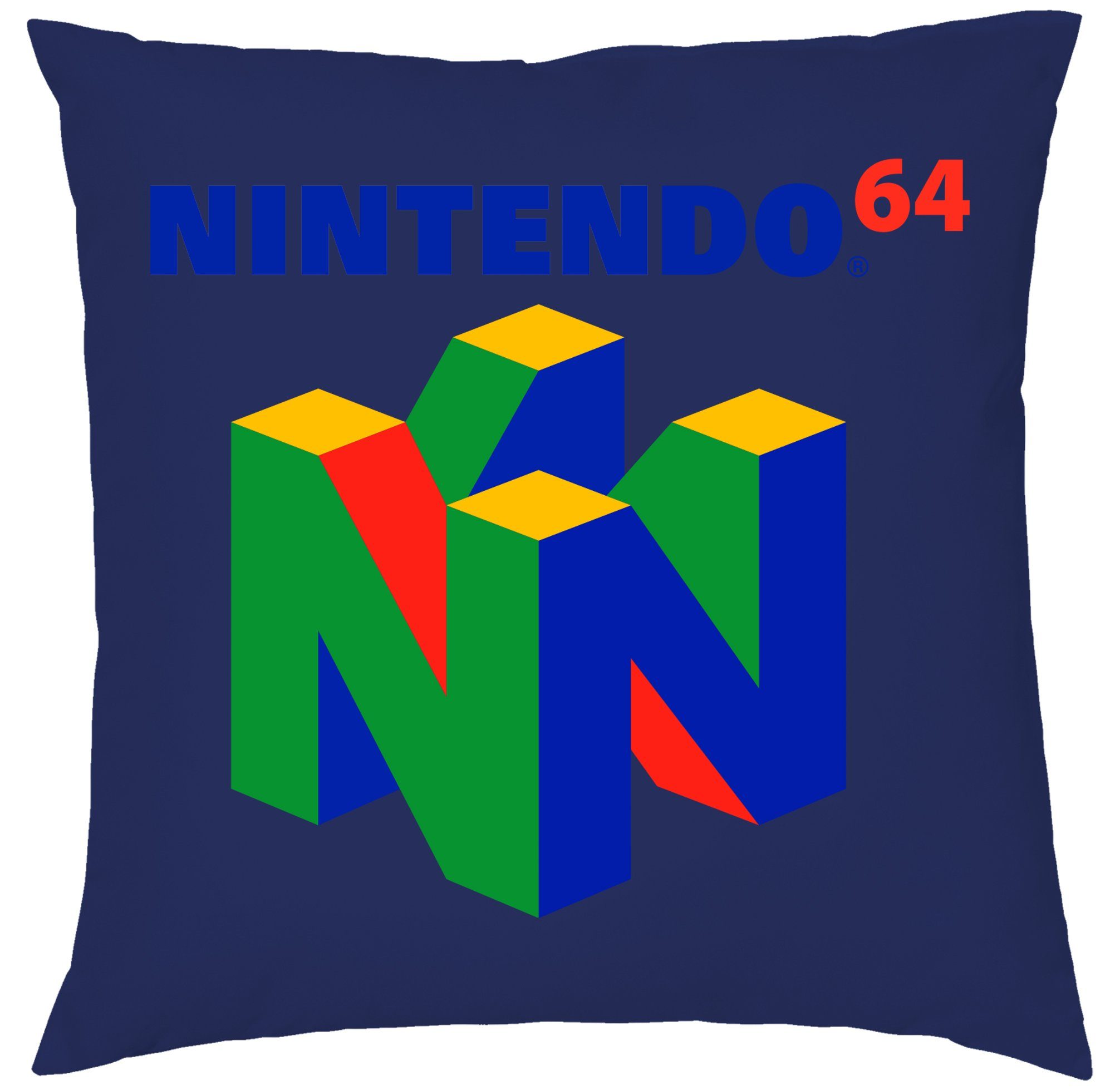 Navyblau Blondie Dekokissen mit Kissen Retro, & N64 Füllung Brownie Nintendo Spiele Gaming Konsole