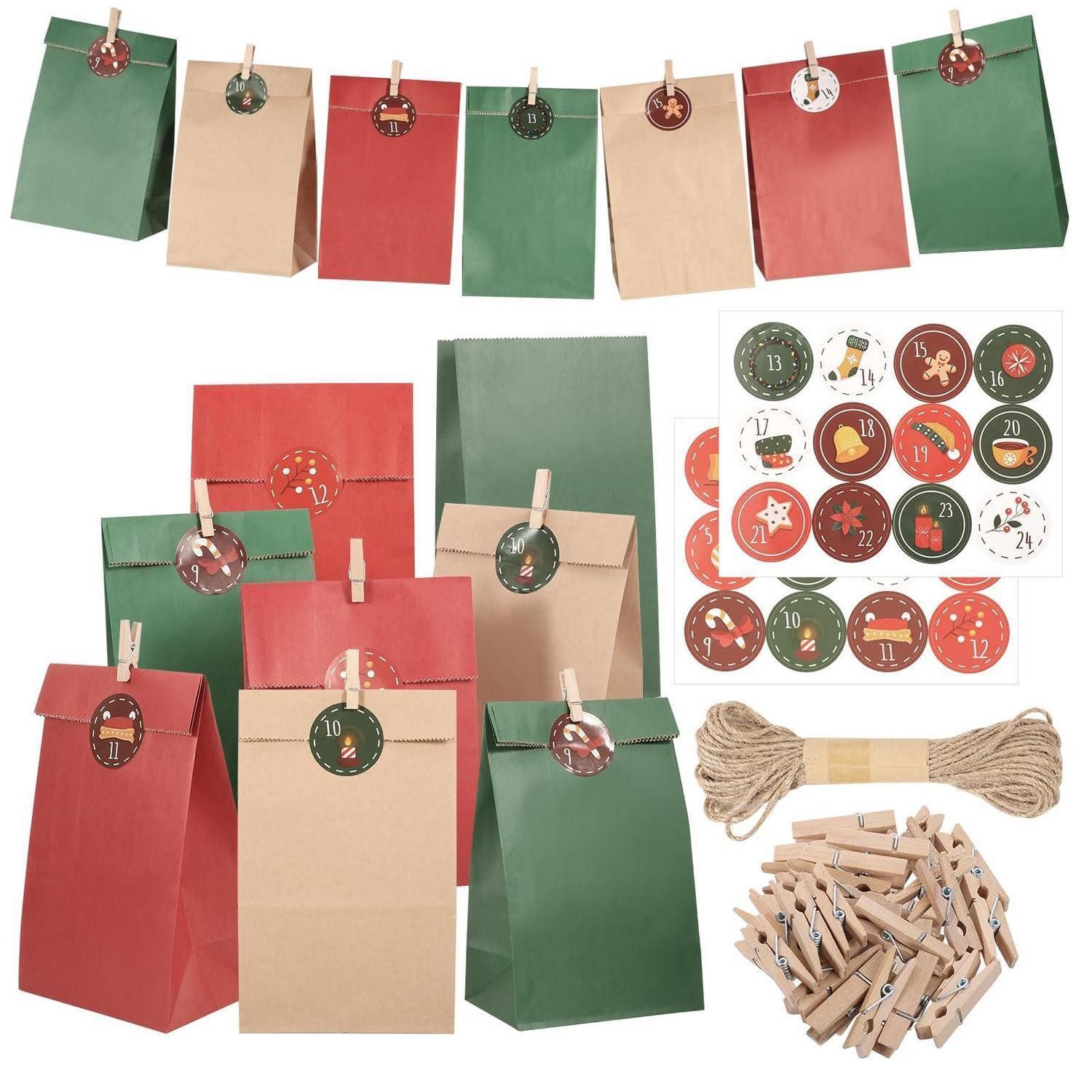 LuxusKollektion befüllbarer Adventskalender Adventskalender Tüten 24 Stück Rot Grün 2026