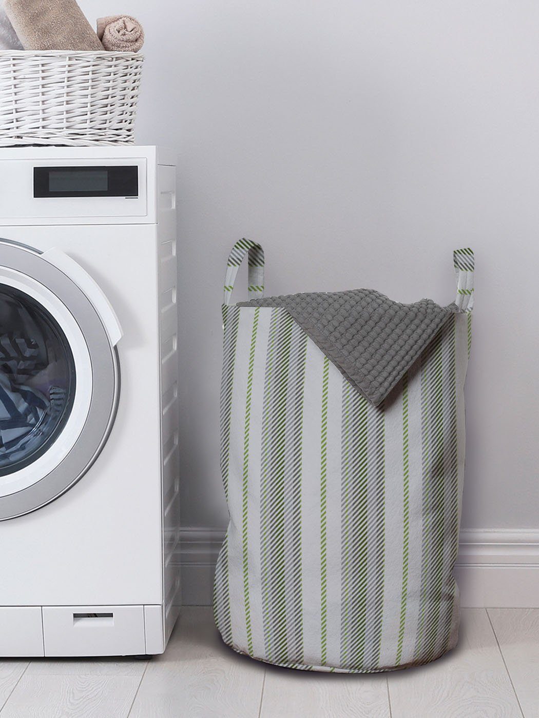 Streifen für Wäschekorb Abstrakte Kordelzugverschluss Waschsalons, Retro Geometrisch Griffen Wäschesäckchen mit Abakuhaus