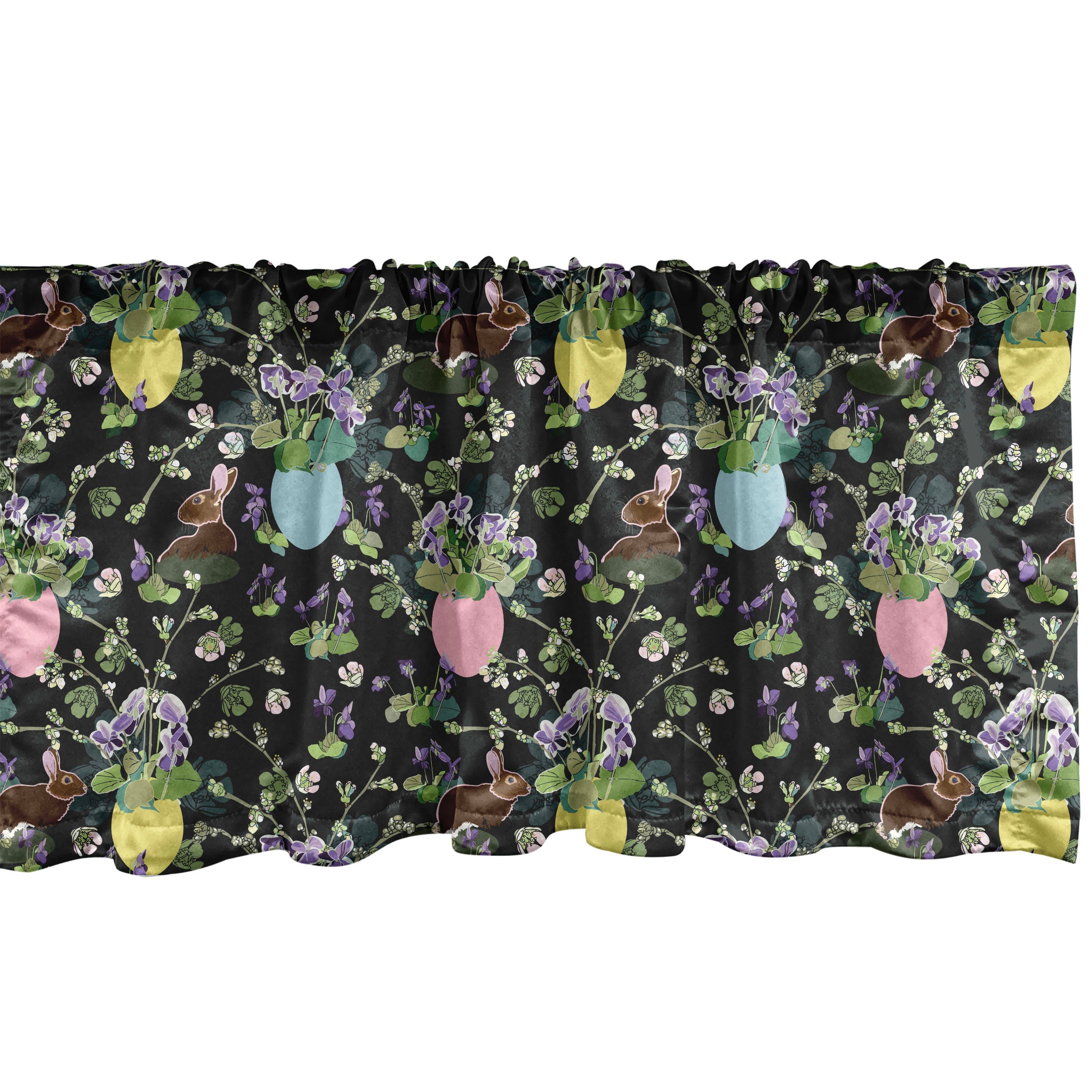Scheibengardine Vorhang Volant für Küche Schlafzimmer Dekor mit Stangentasche, Abakuhaus, Microfaser, Ostern Iris-Blüten-Kaninchen-Häschen