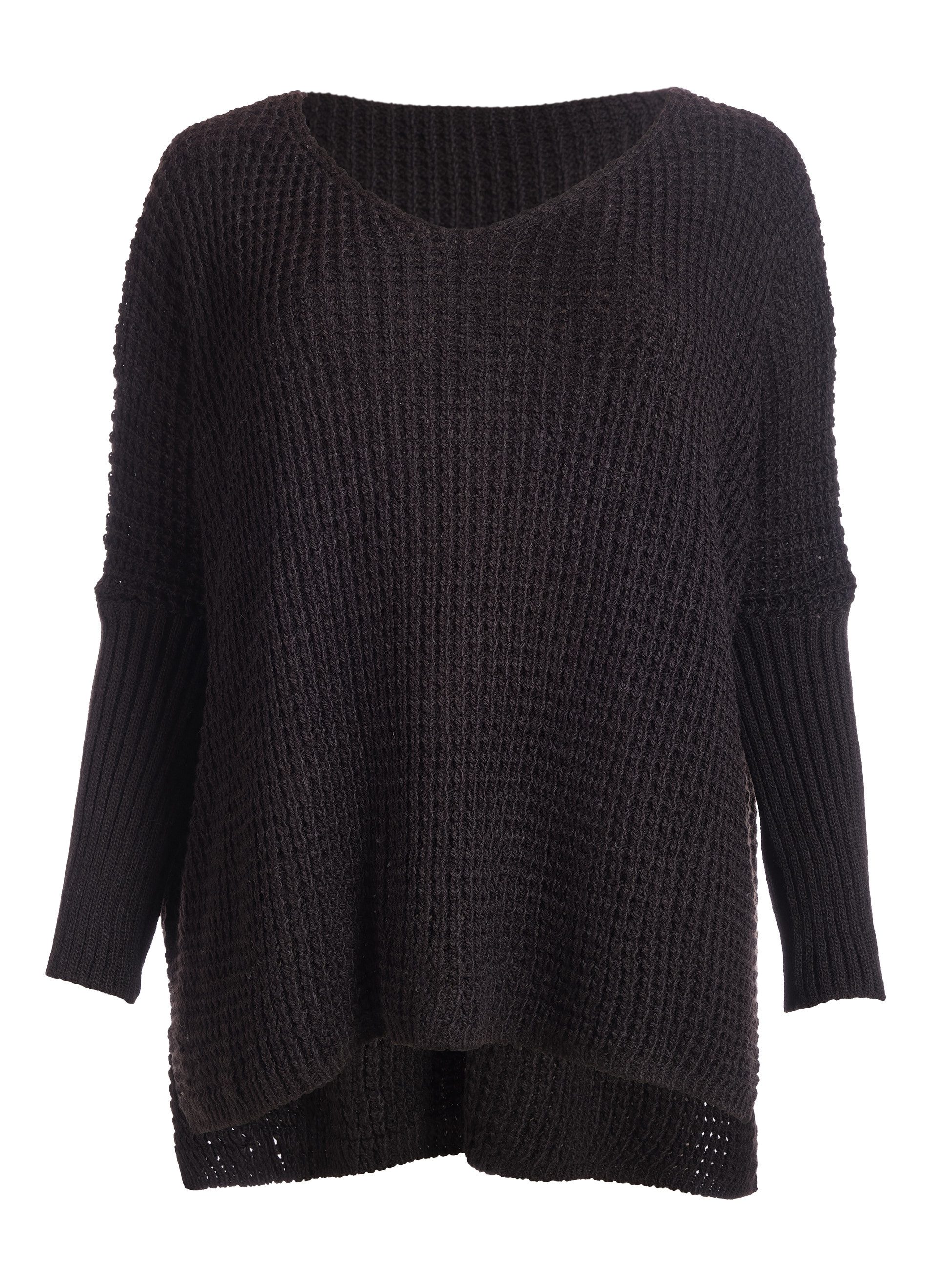 PEKIVESSA Strickpullover Oversize Grobstrick-Pullover mit V-Ausschnitt am Ärmel breiter Rippstrick