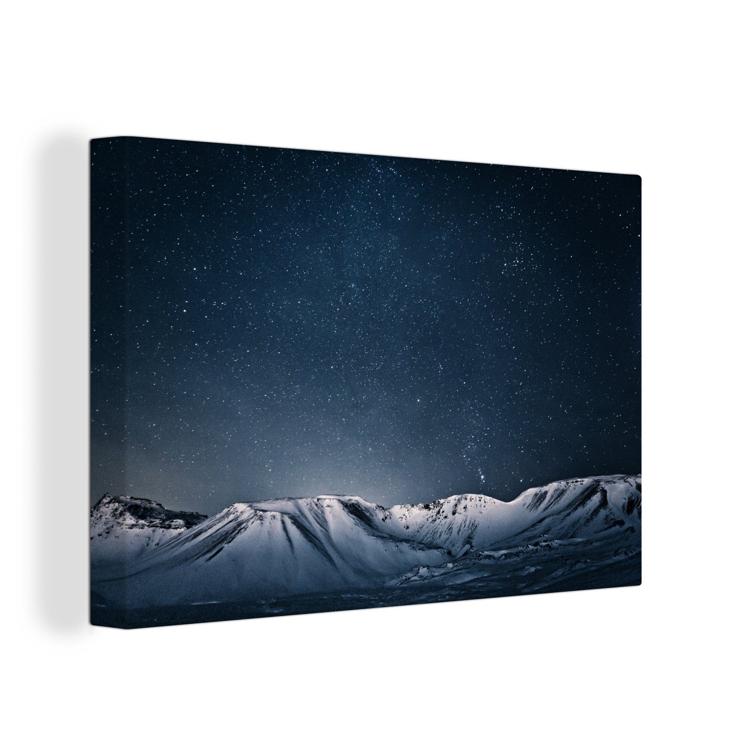 OneMillionCanvasses® Leinwandbild Eine sternenklare Nacht über schneebedeckten Bergen, (1 St), Wandbild Leinwandbilder, Aufhängefertig, Wanddeko, 30x20 cm